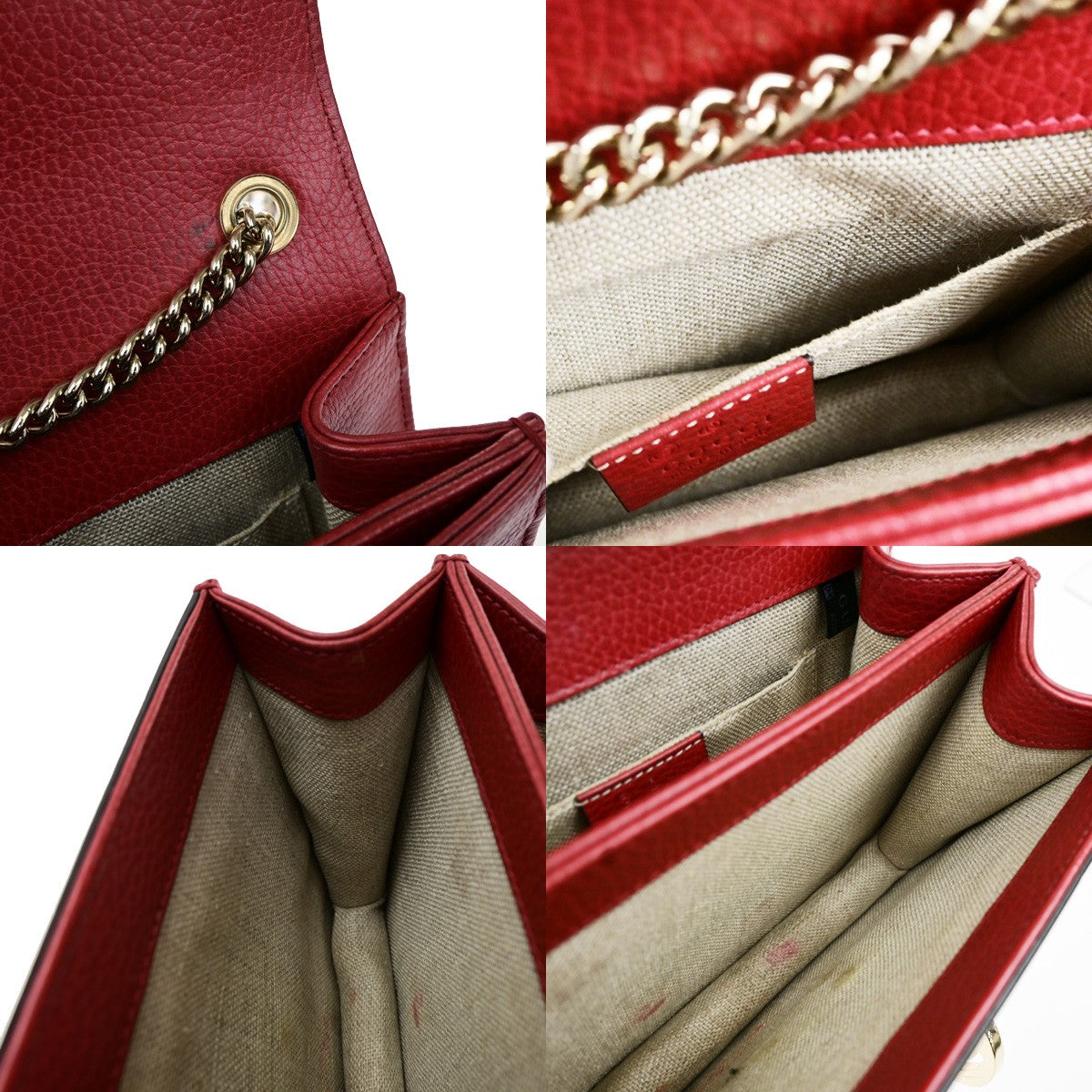 GUCCI Logo Interlocking G Chain Mini Shoulder Bag Leather Red GHW Italy 14YH072