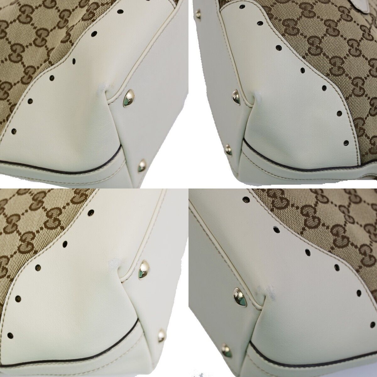 GUCCI Logo GG Pattern Shoulder Bag Canvas Leather Brown White GHW 76EE101