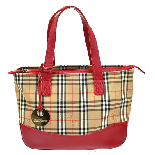 BURBERRY Nova Check Hand Bag Canvas Leather Beige Red GHW 62KC545