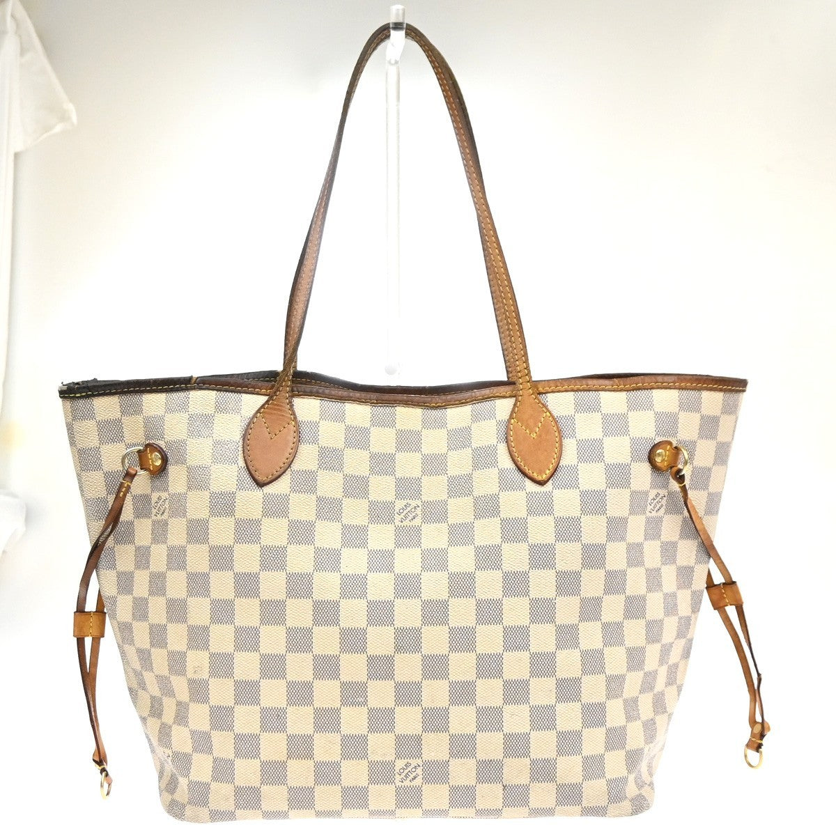 LOUIS VUITTON Neverfull MM Shoulder Bag Damier Azur Leather WE N51107 32MA629
