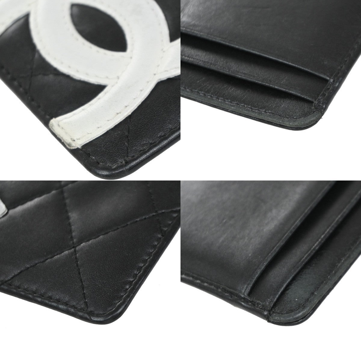 CHANEL CC Logo Cambon Card Case Wallet Leather Black White Italy 31CA987