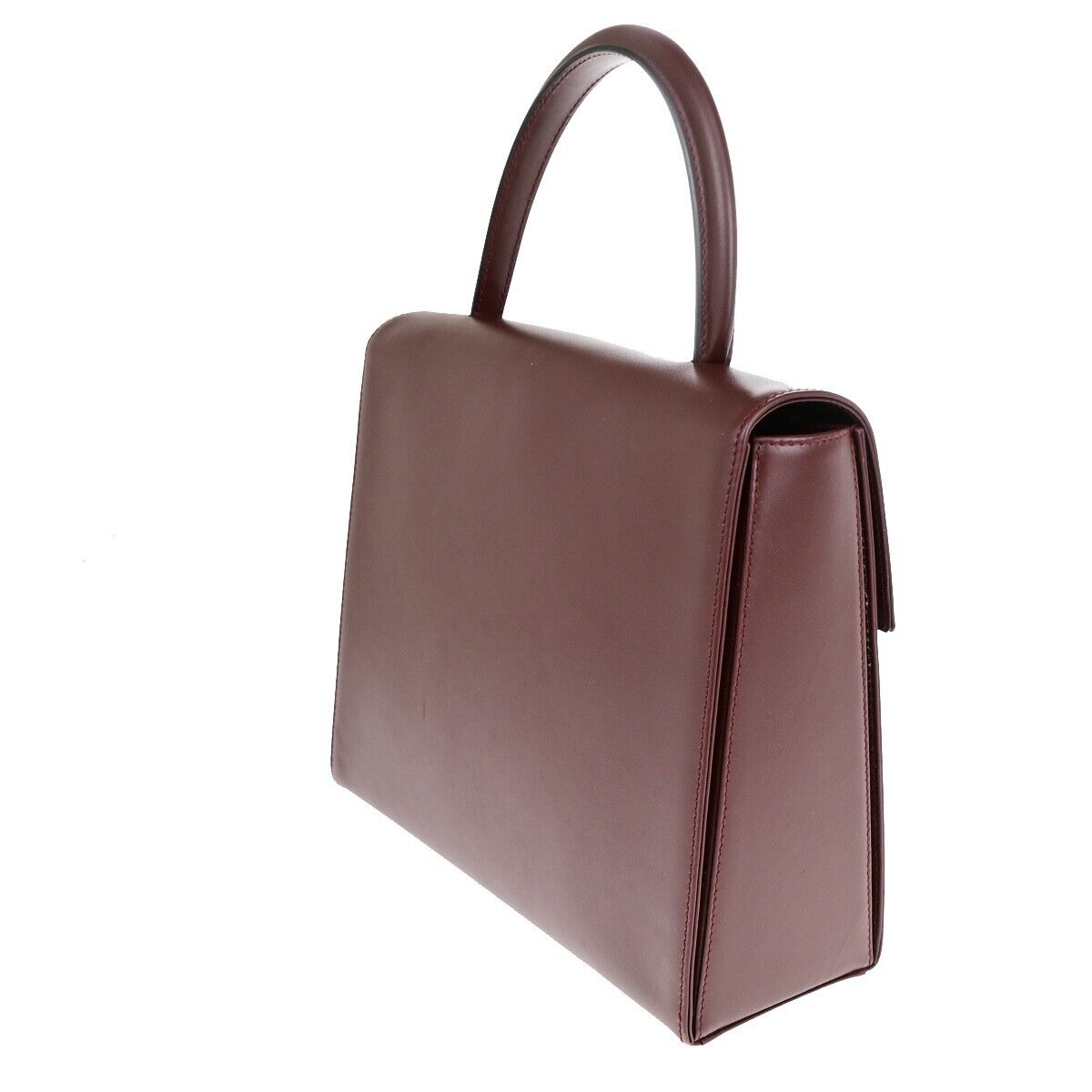 CARTIER 2C Logos Hand Bag Leather Burgundy Gold-Plated Made In Italy 76RK751