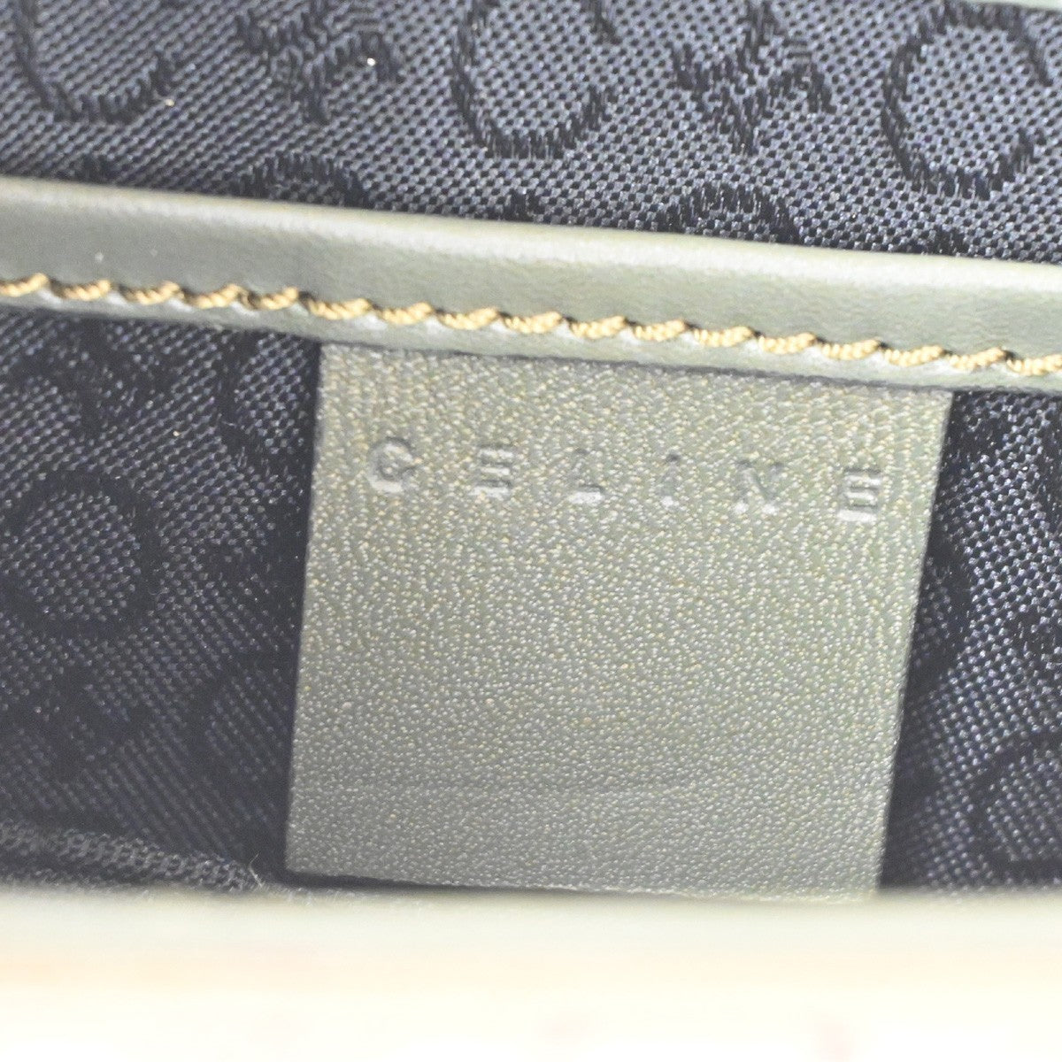 CELINE C Macadam Mini Shoulder Hand Bag Canvas Leather Green GHW 38TA468