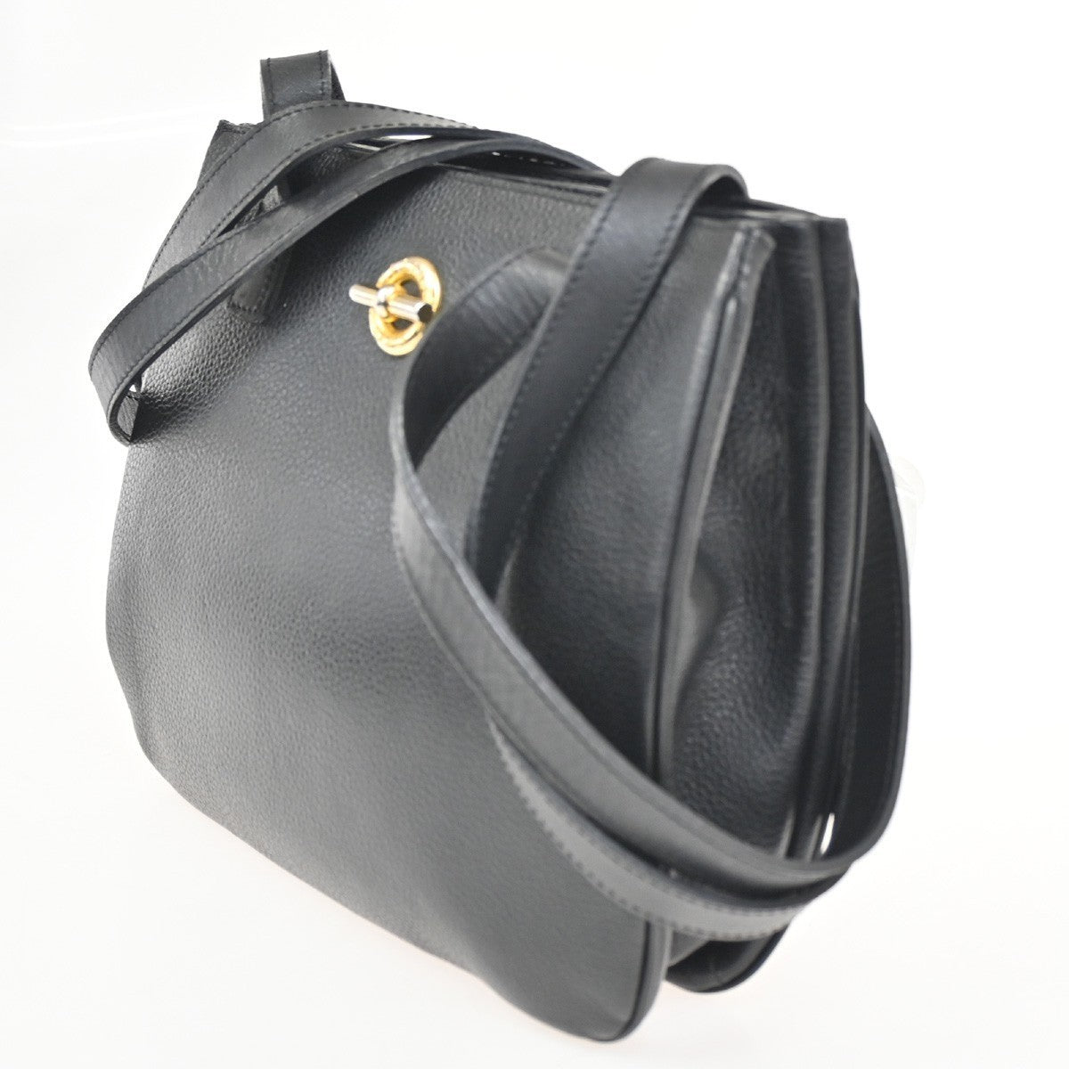 CELINE Logo Toggle Clasp Shoulder Bag Leather Black GHW France 04CA574