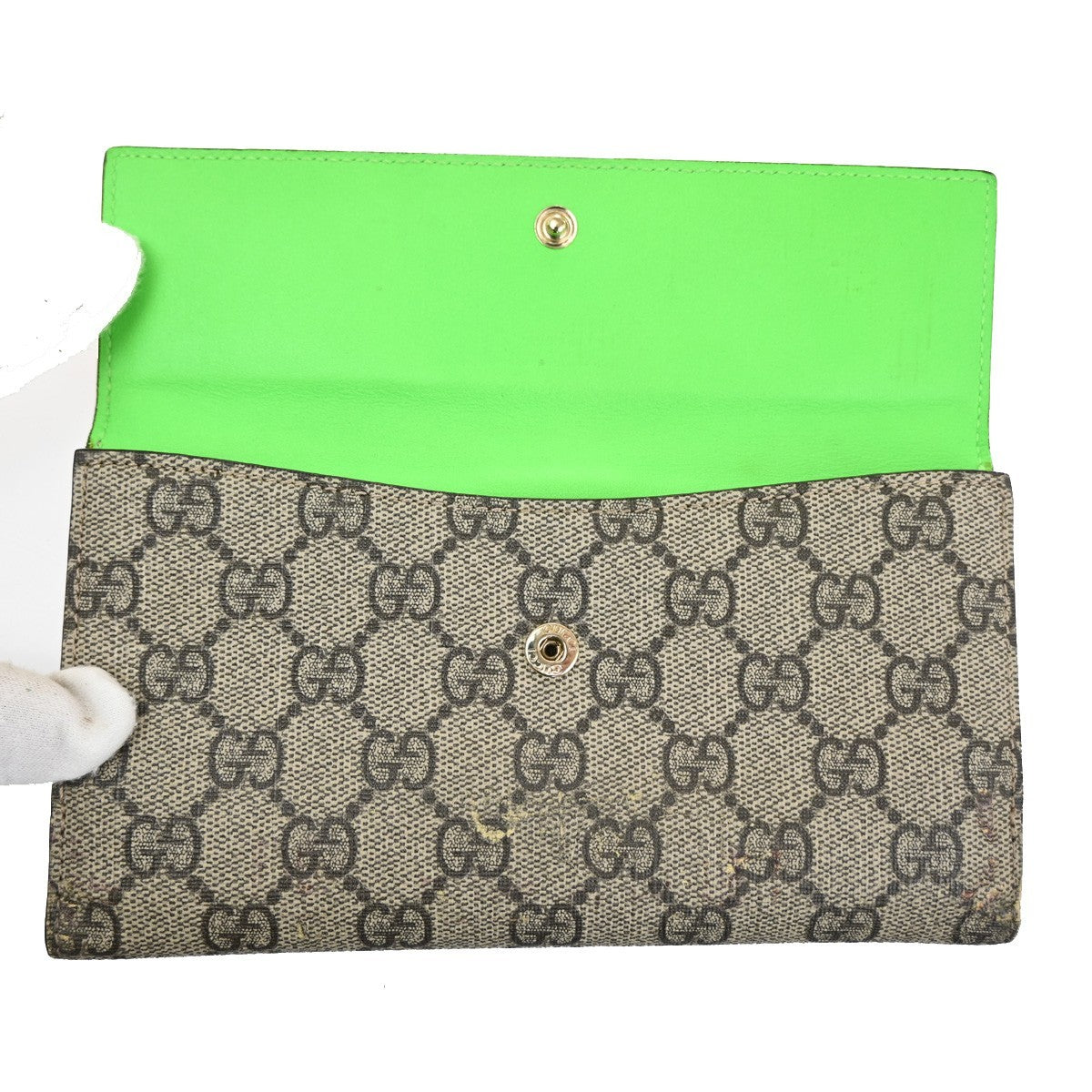 GUCCI Logo GG Tri-fold Long Wallet Supreme Leather Brown Green Heart 01TA236