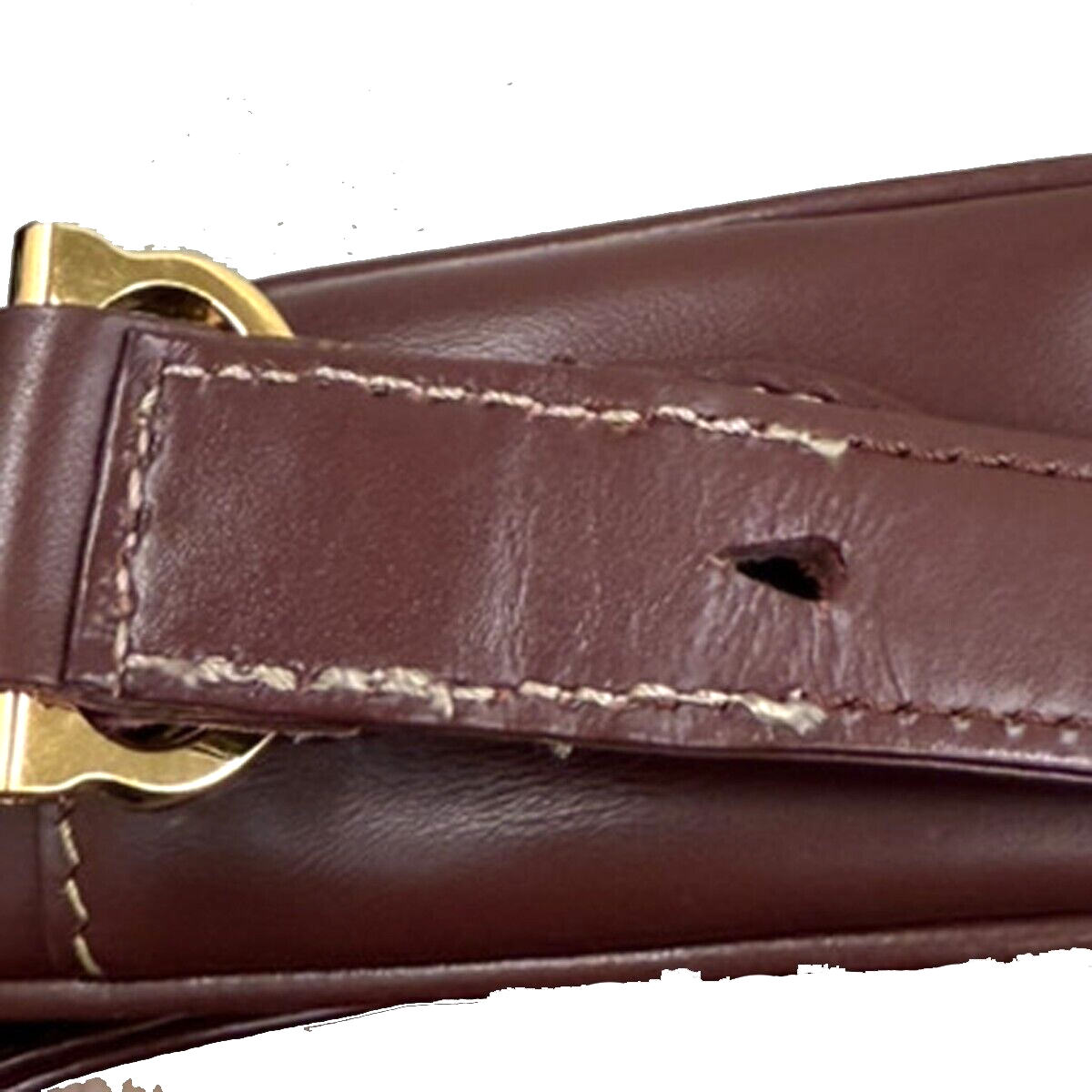 MUST DE CARTIER 2C Logos Shoulder Bag Leather Bordeaux Red Gold France 69FA310