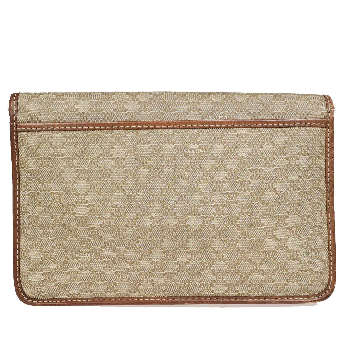 CELINE Logo Macadam Pattern Clutch Hand Bag PVC Leather Beige Brown GHW 01YF603