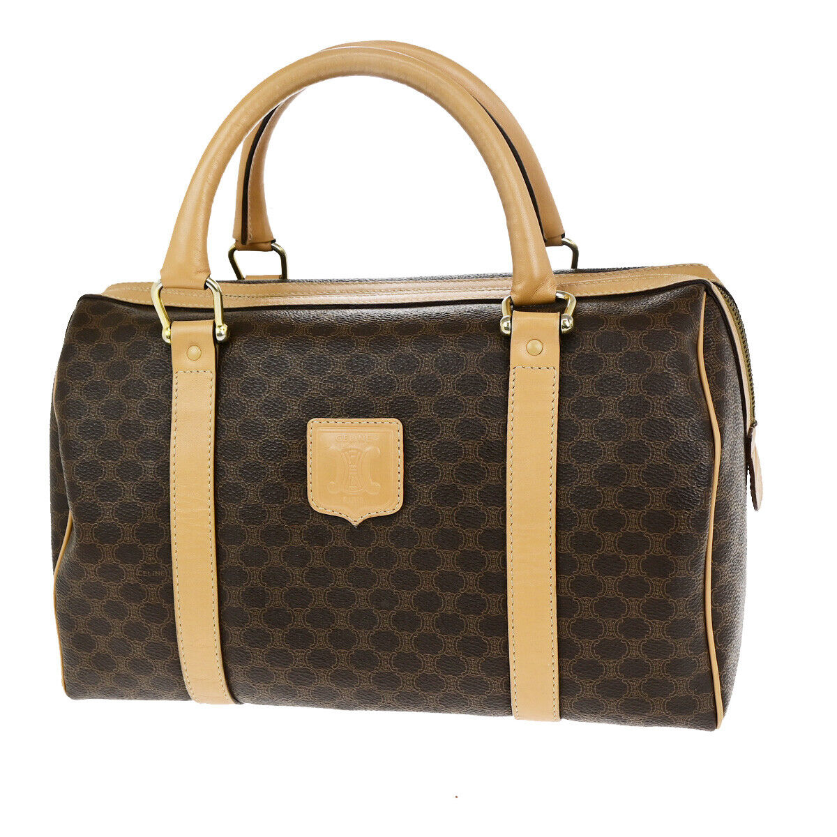 CELINE Logo Macadam Pattern Travel Hand Bag PVC Leather Brown GHW Italy 81YG592
