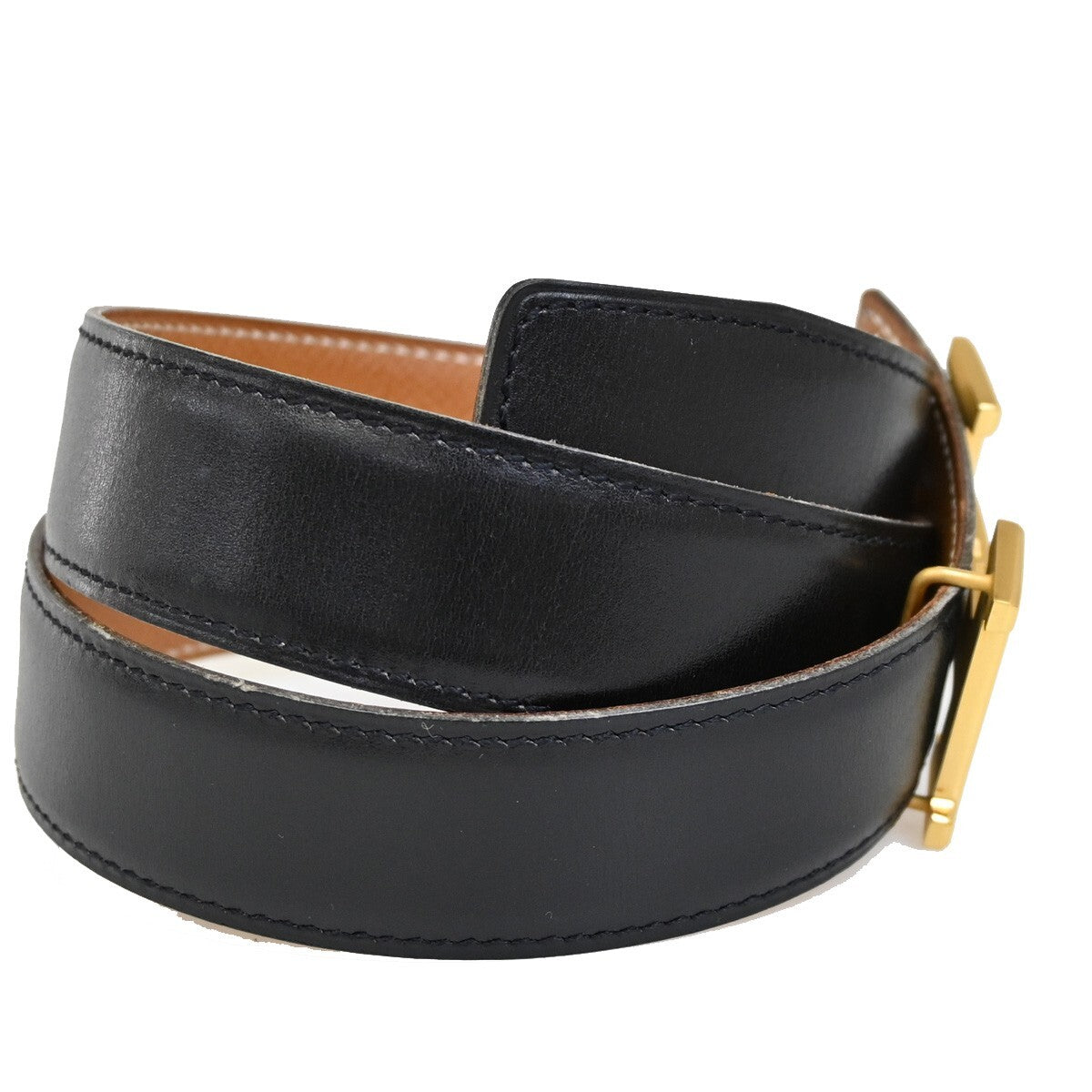 HERMES H Logo Constance Reversible Buckle Belt Leather Black Brown 82RF277