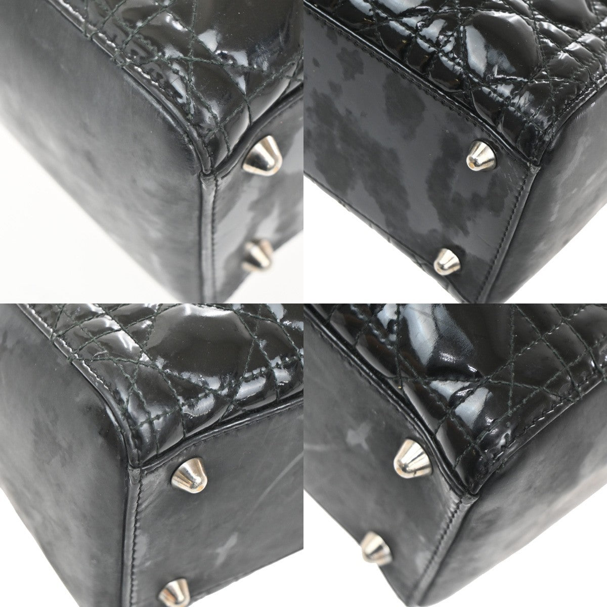 CHRISTIAN DIOR Logo Lady Cannage Hand Bag Patent Leather Black SHW 21TA215