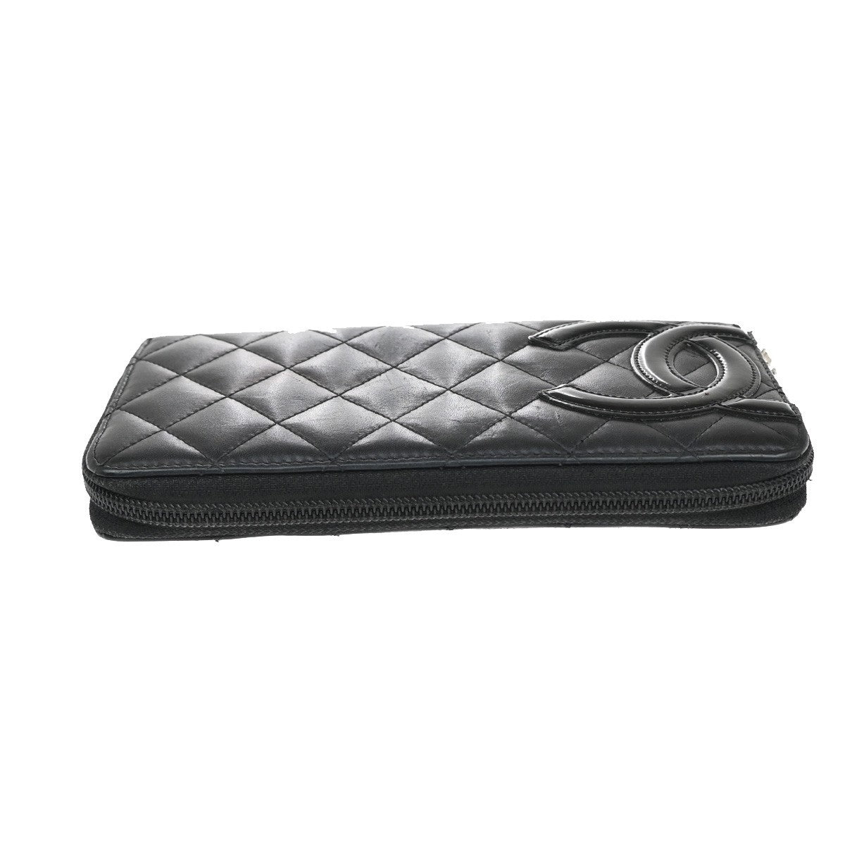 CHANEL CC Cambon Long Zipper Bifold Wallet Leather Patent Leather Black 30RF618