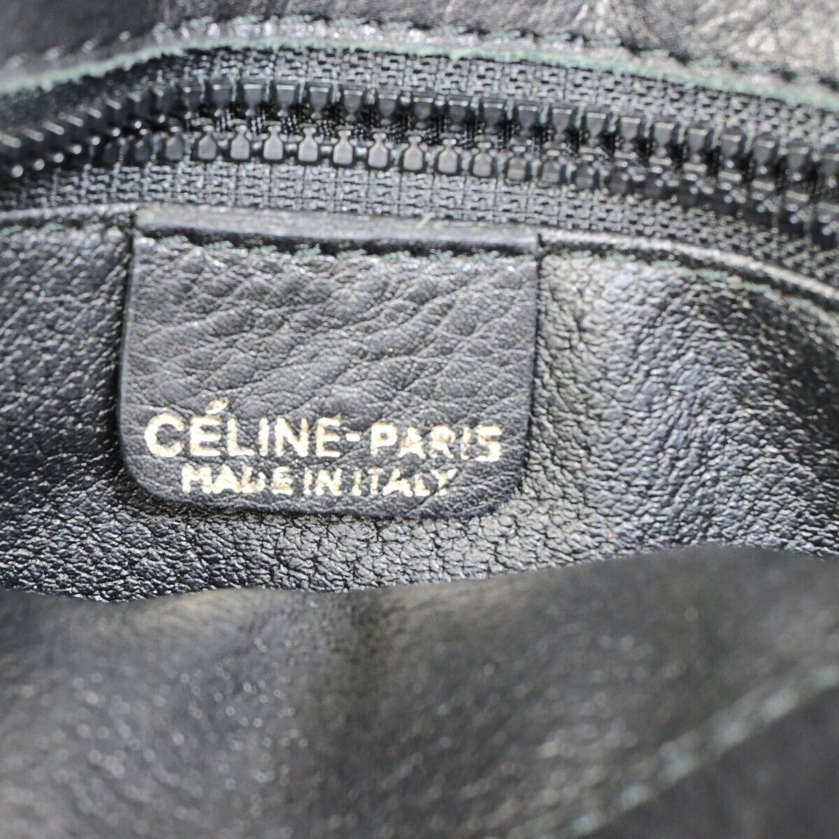 CELINE PARIS Logo Shoulder Bag Leather Black Brown Gold Italy 01EB542
