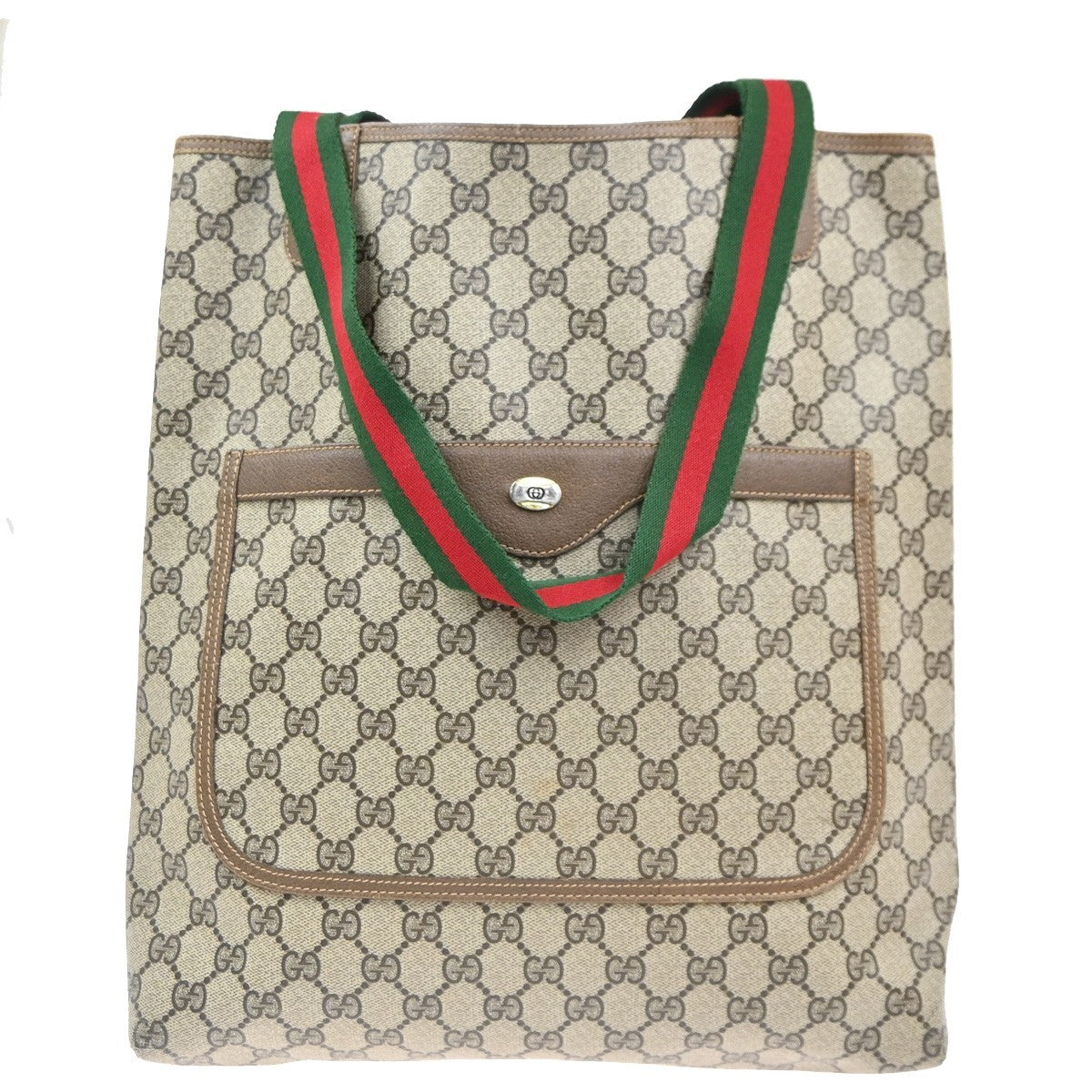 GUCCI Logo GG Sherry Line Shoulder Tote Hand Bag PVC Leather Beige Italy 61MA457