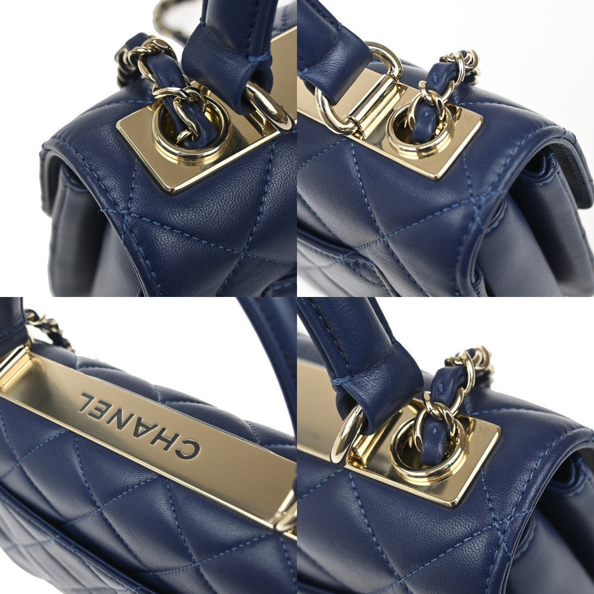 CHANEL Trendy CC Top Handle Chain Shoulder Hand Bag Leather Blue GHW 770RL385