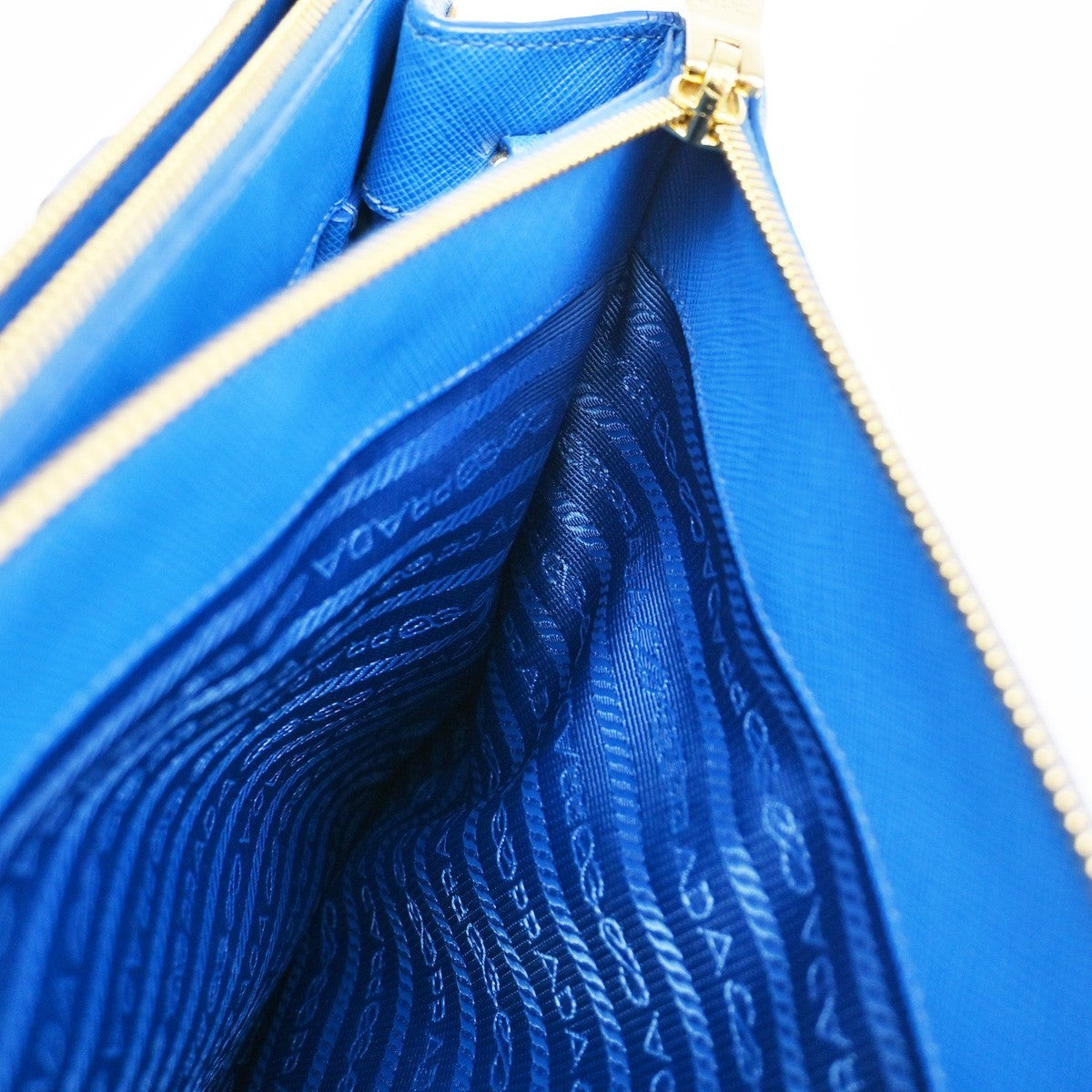PRADA MILANO Logo Double Zip Tote Bag Saffiano Leather Blue GHW Italy 12CA241