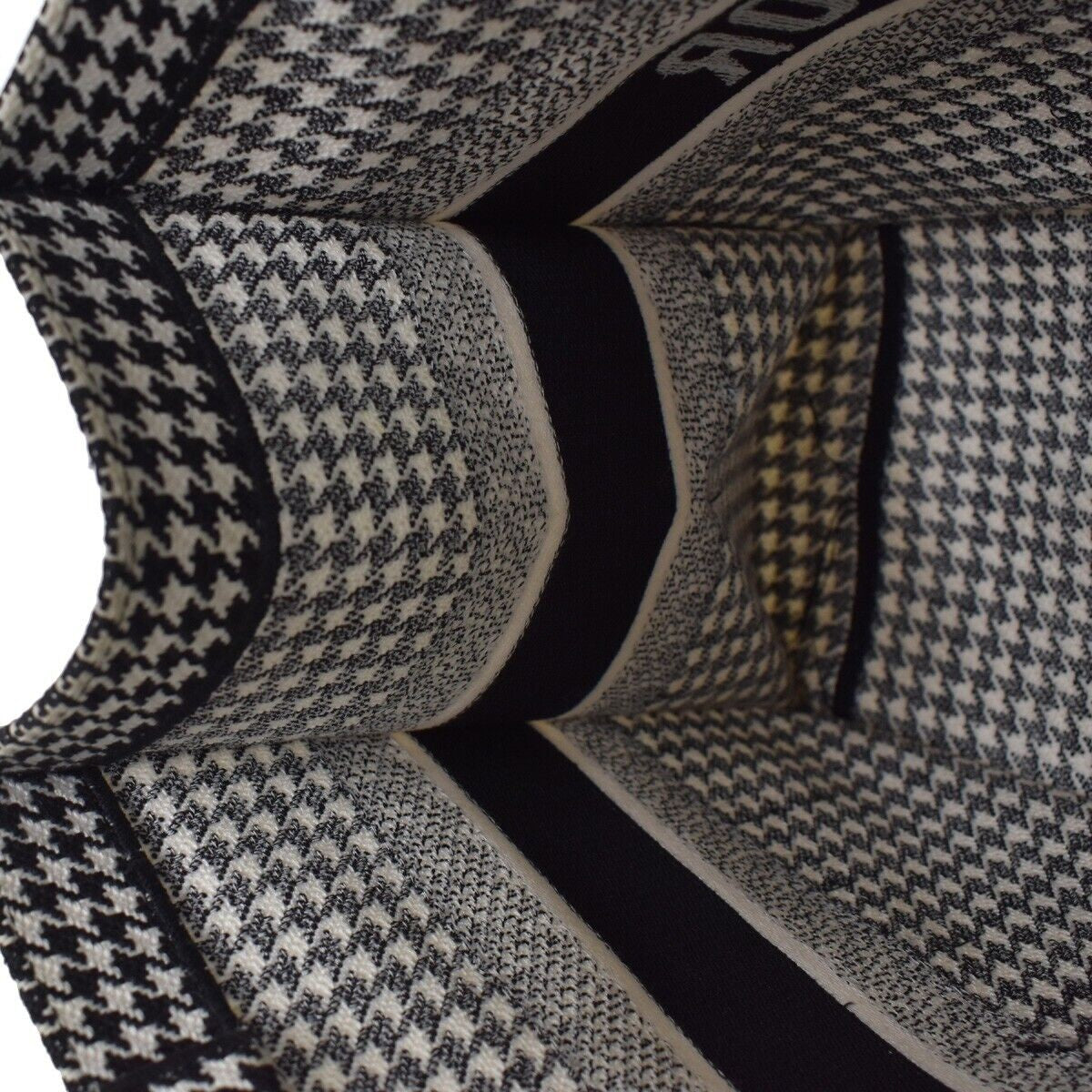 CHRISTIAN DIOR Book Tote Medium Hand Bag Houndstooth Canvas Leather BK 307LC341