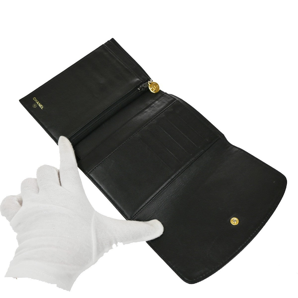 CHANEL CC Trifold Compact Wallet Grained Calfskin Leather Black Vintage 79RF500
