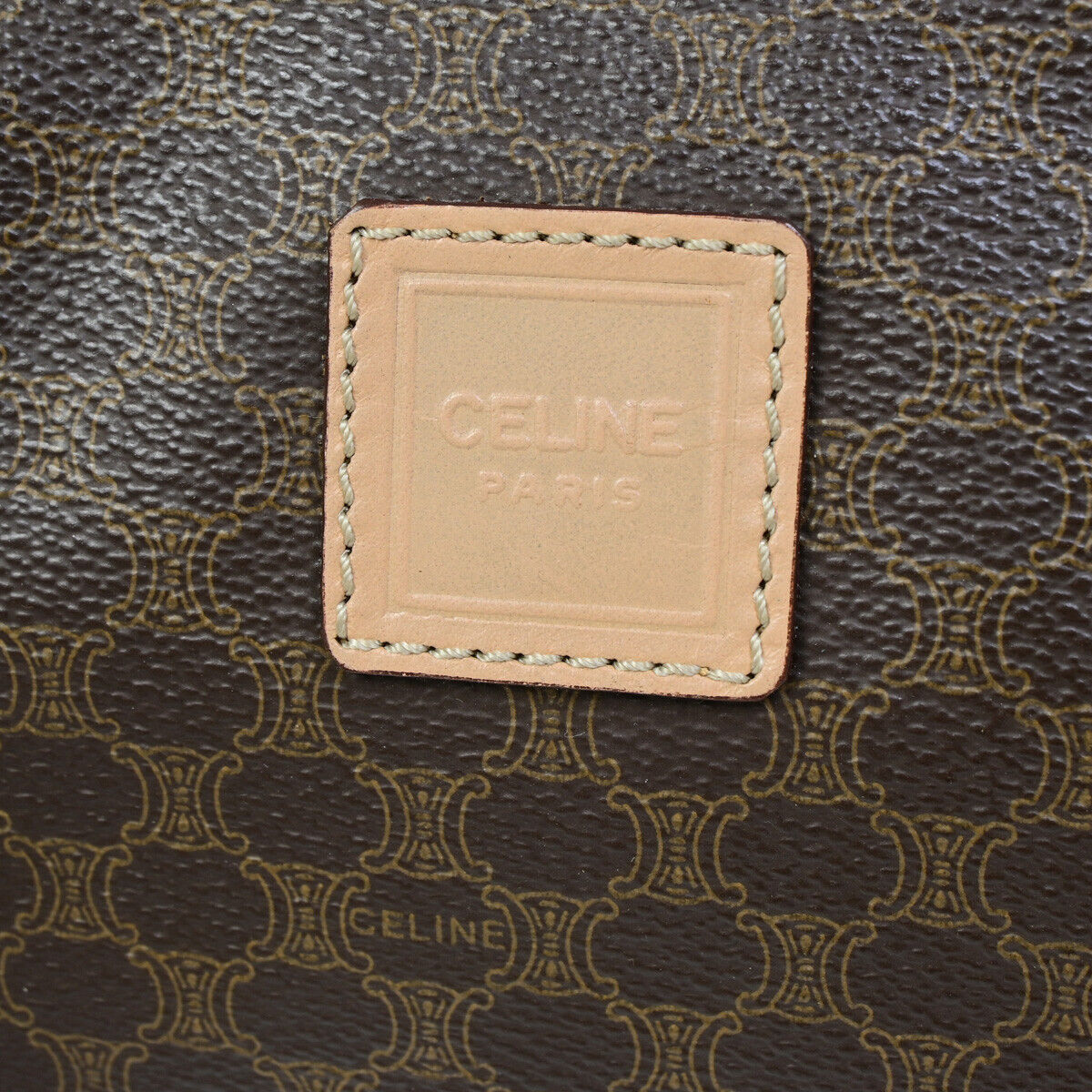 CELINE Logo Macadam Pattern Pouch Hand Bag PVC Leather Brown GHW 04SJ099