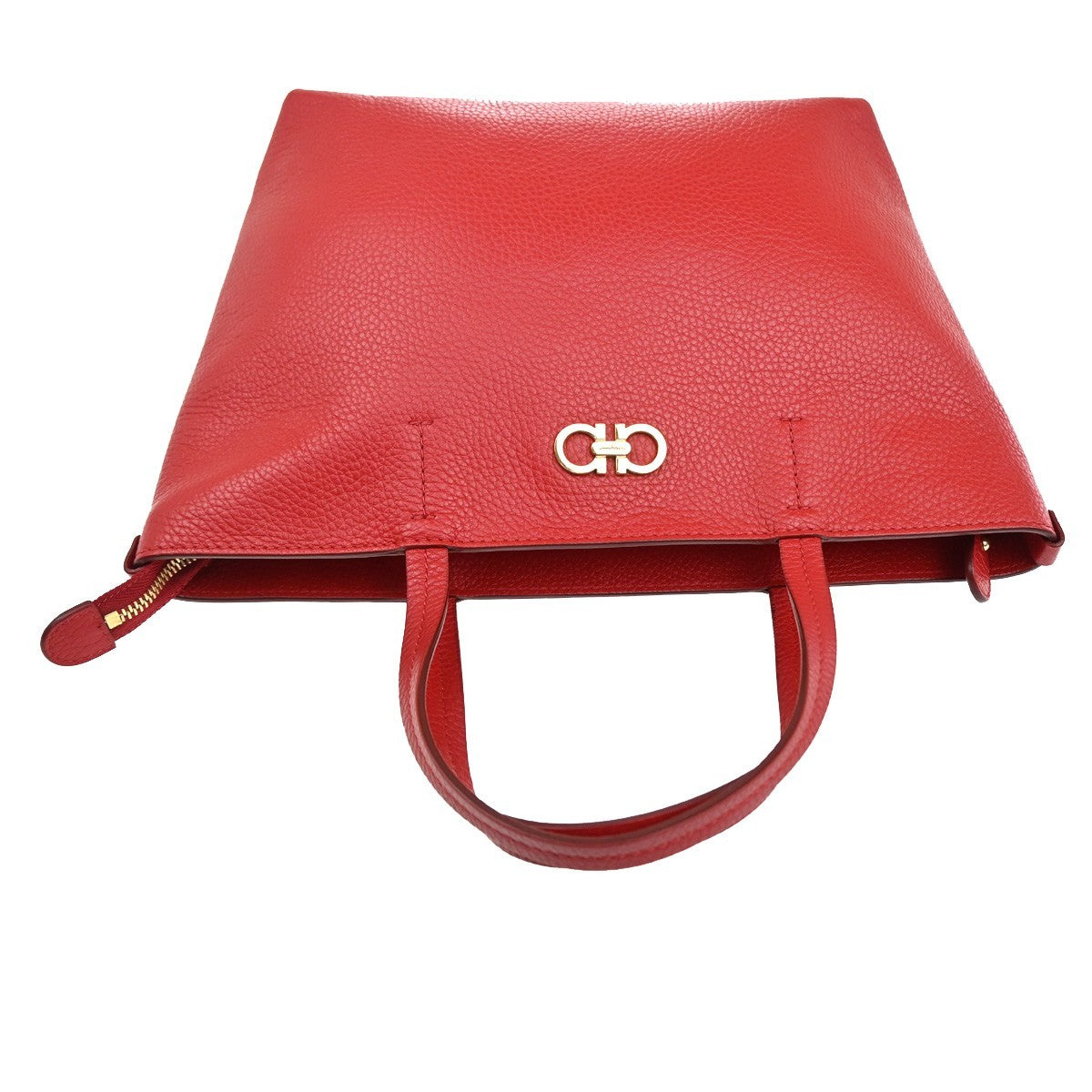 Salvatore Ferragamo Double Gancini Tote Hand bag Leather Red GHW Italy 67RL658