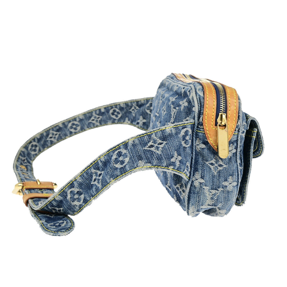 LOUIS VUITTON Waist Bum Bag Monogram Denim Leather Blue GHW M95347 388RK734