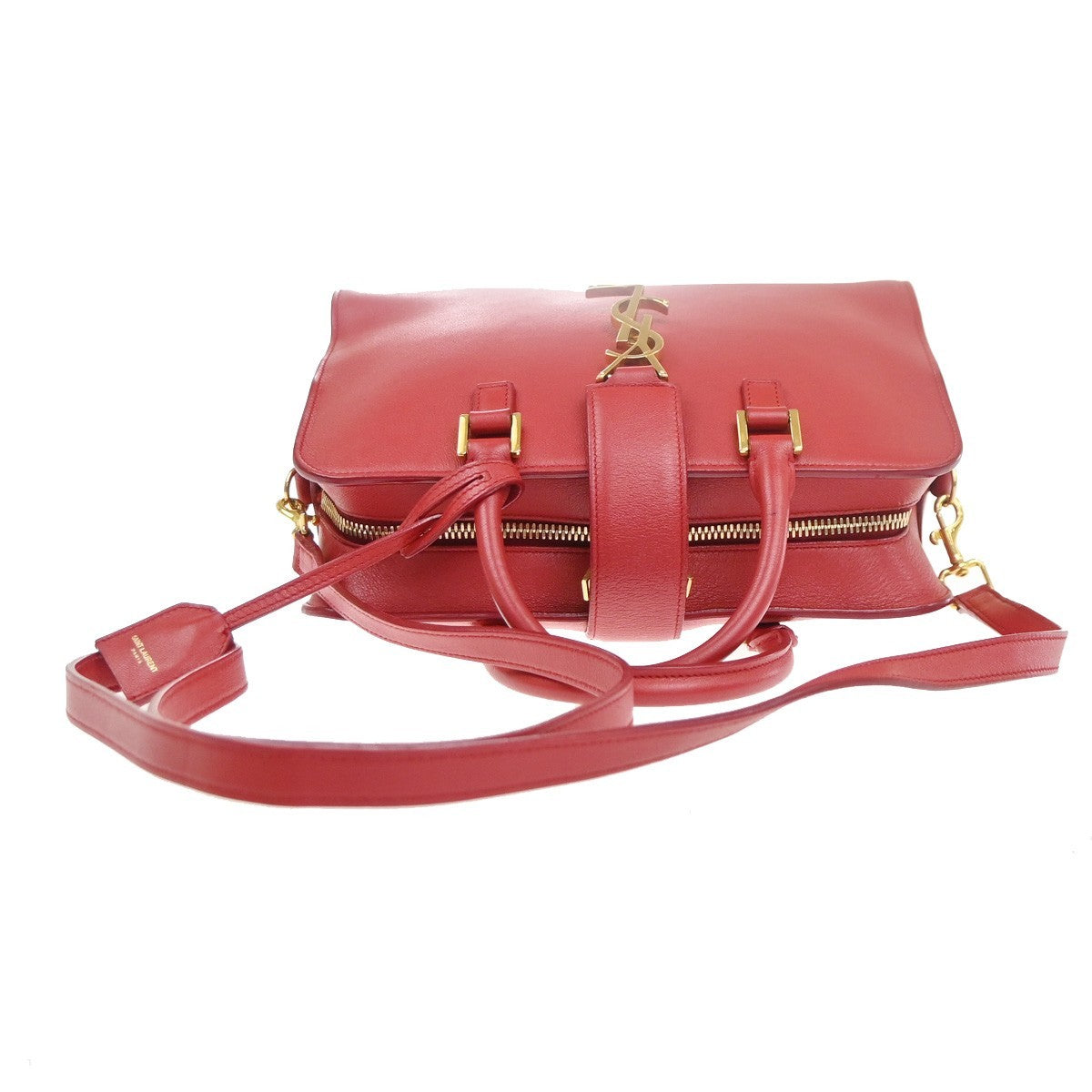 SAINT LAURENT Baby Cabas YSL 2way Shoulder Hand Bag Leather Red Italy 97RL889