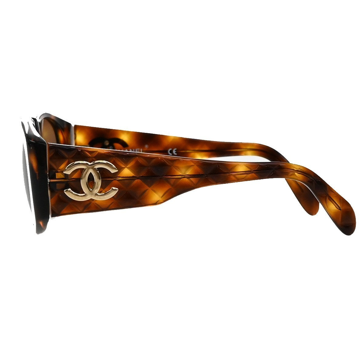 CHANEL CC Matelasse Sunglasses Eye Wear Plastic Brown GHW 01450 Italy 60RF649