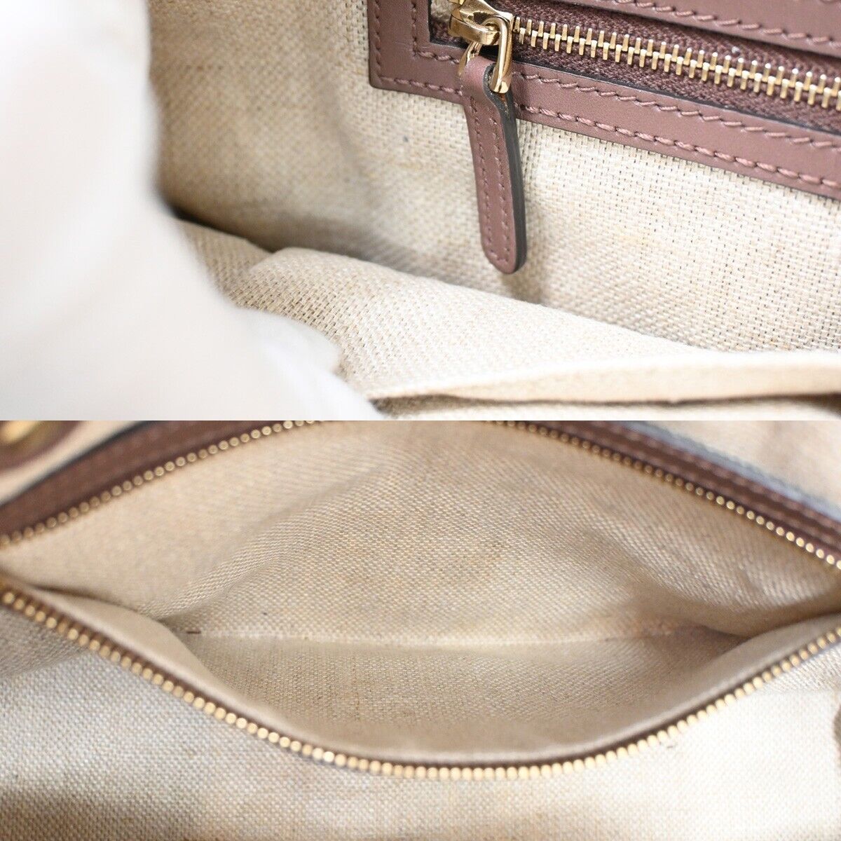 GUCCI Logo Shoulder Hand Tote Bag Pouch Canvas Leather Brown Gold Italy 72YD994