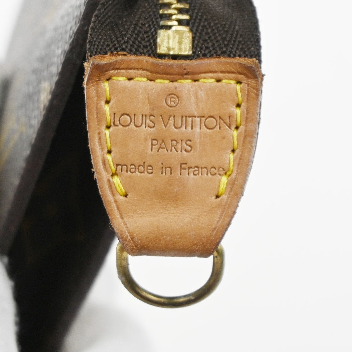 LOUIS VUITTON LV Logo Bucket GM Pouch Bag Monogram Leather Brown Gold 05MA329