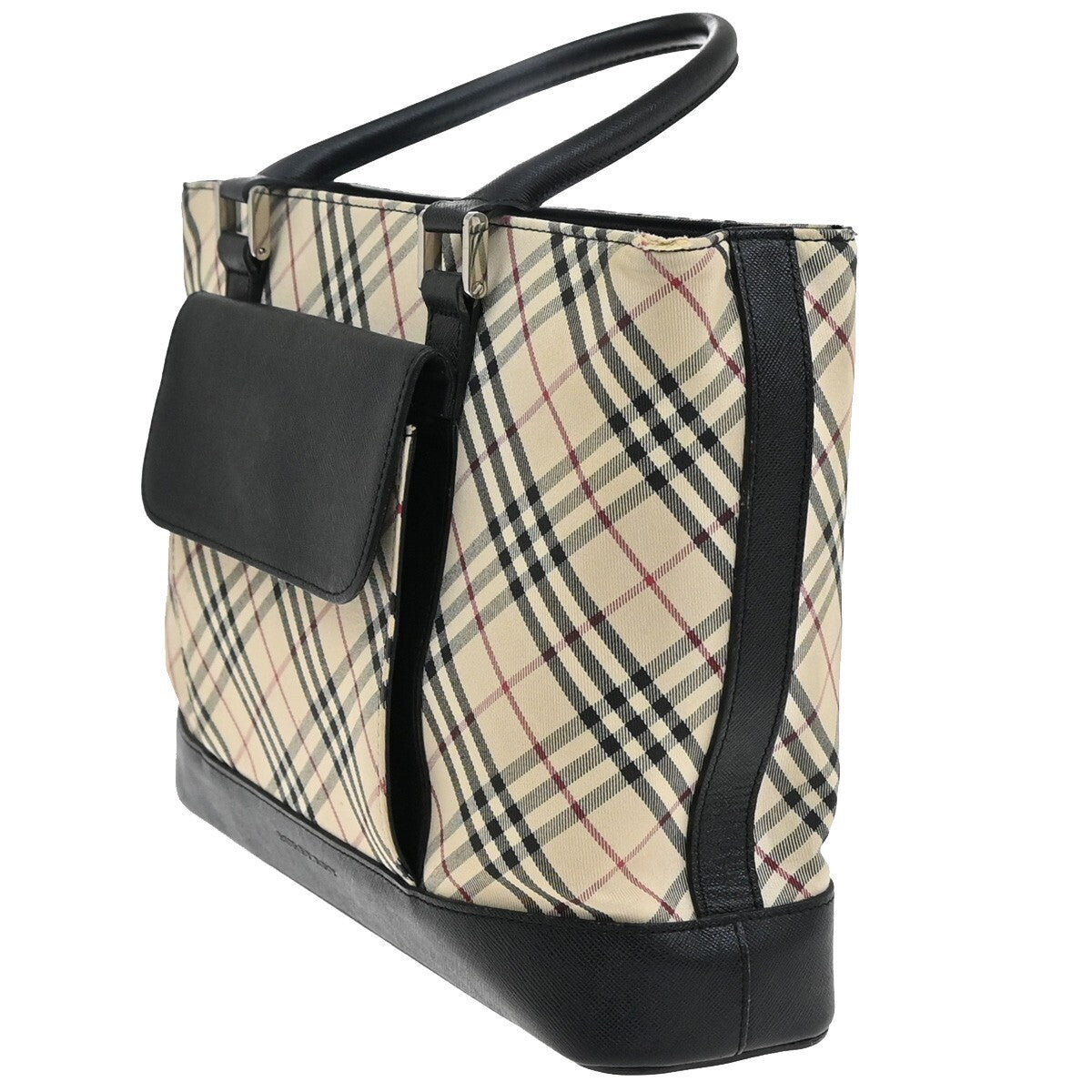 BURBERRY Logo Nova Check Hand Tote Bag Canvas Leather Beige Black Silver 69FB657