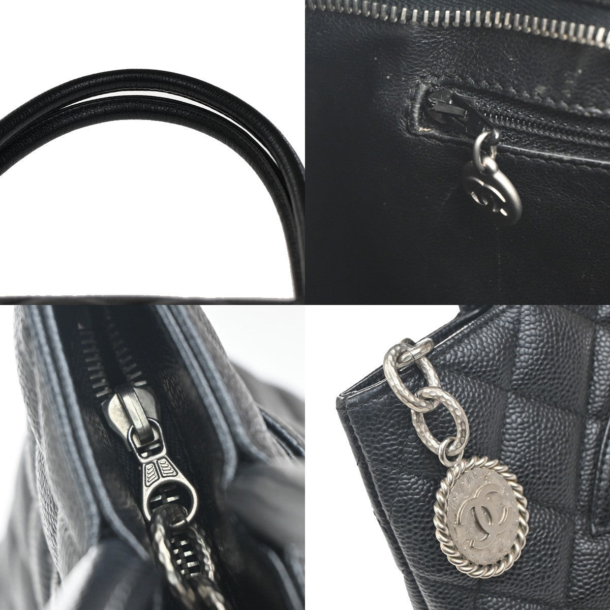CHANEL Medallion Matelasse Shoulder Bag Grained Calfskin Leather Black 620RF881