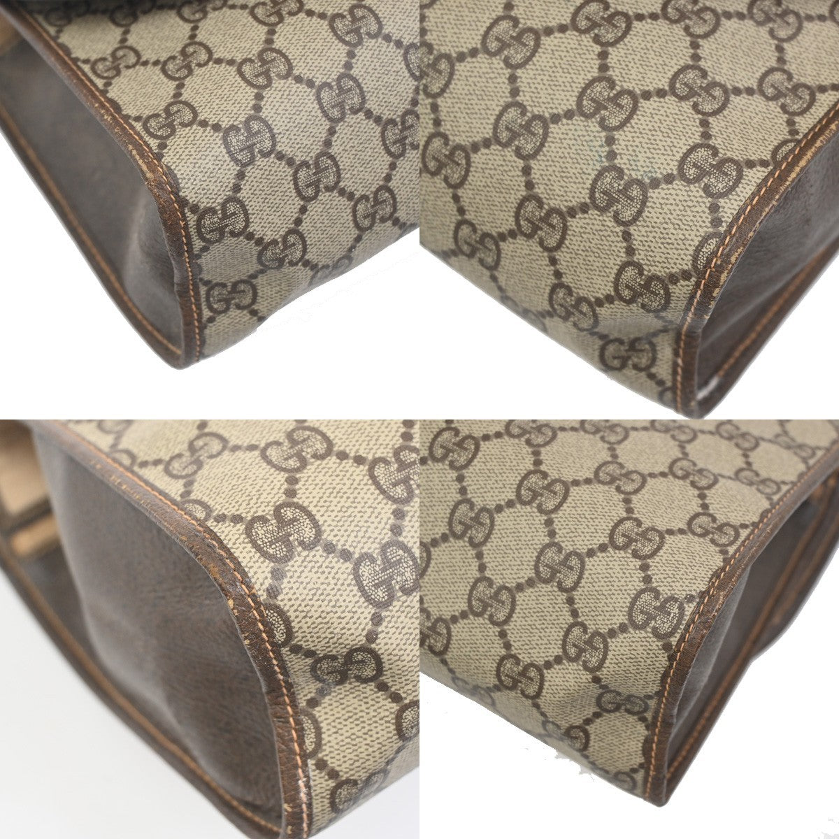 GUCCI GG Web Sherry Line Clutch Bag PVC Leather Beige Brown Italy 09ZA321