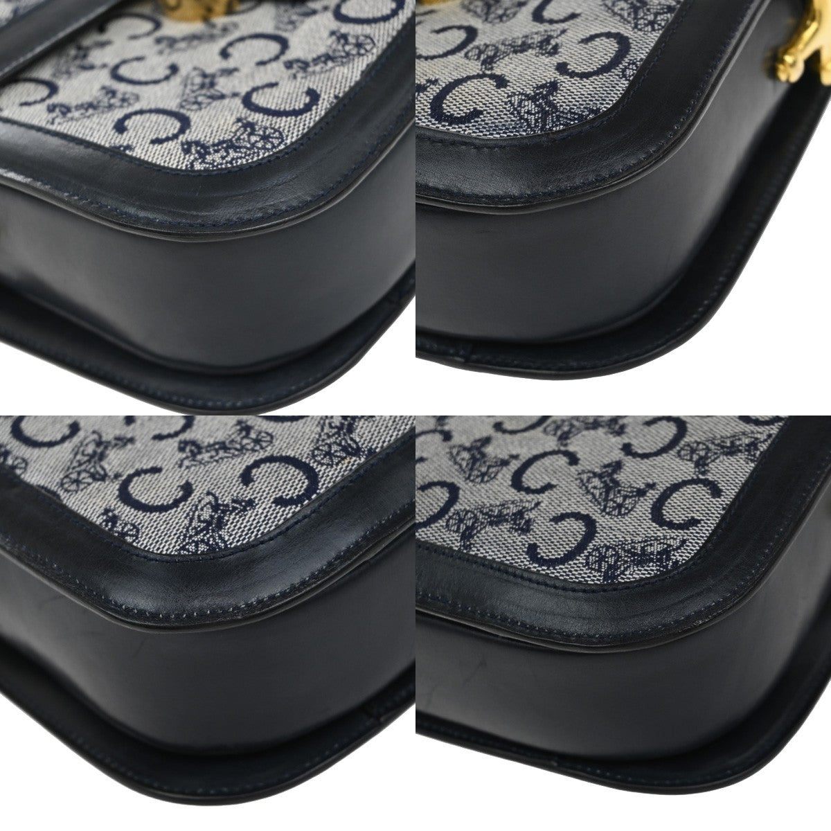 CELINE C Macadam Horse Carriage Shoulder Bag Canvas Leather Navy Blue 67EF889