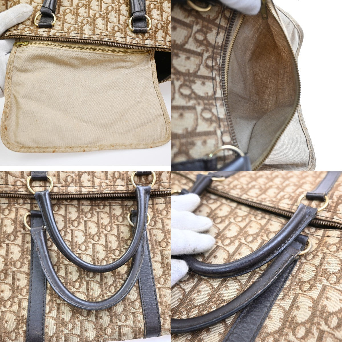 CHRISTIAN DIOR Logo Trotter Pattern Hand Bag Canvas Leather Brown France 86SA052