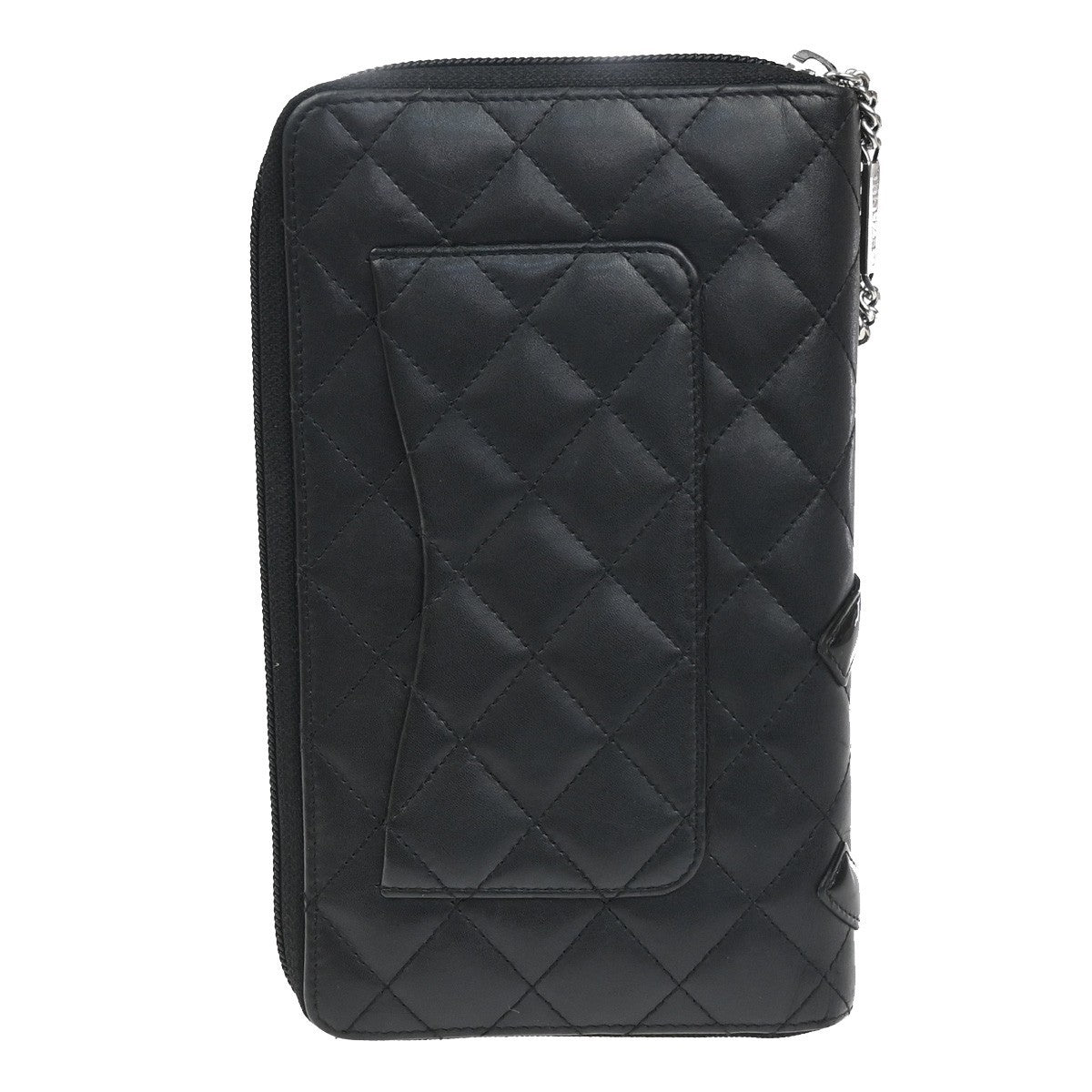 CHANEL CC Cambon Line Zip Around Long Wallet Patent Leather Black Spain 39KD046