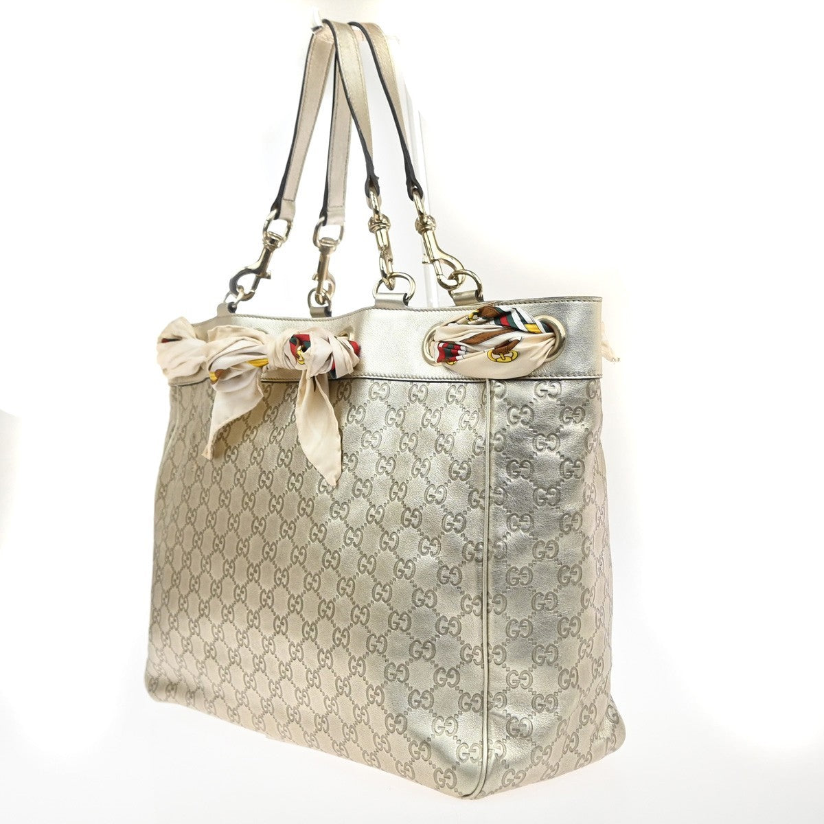 GUCCI Logo GG Pattern Positano Scarf Shoulder Bag Leather Gole GHW Italy 79YJ136