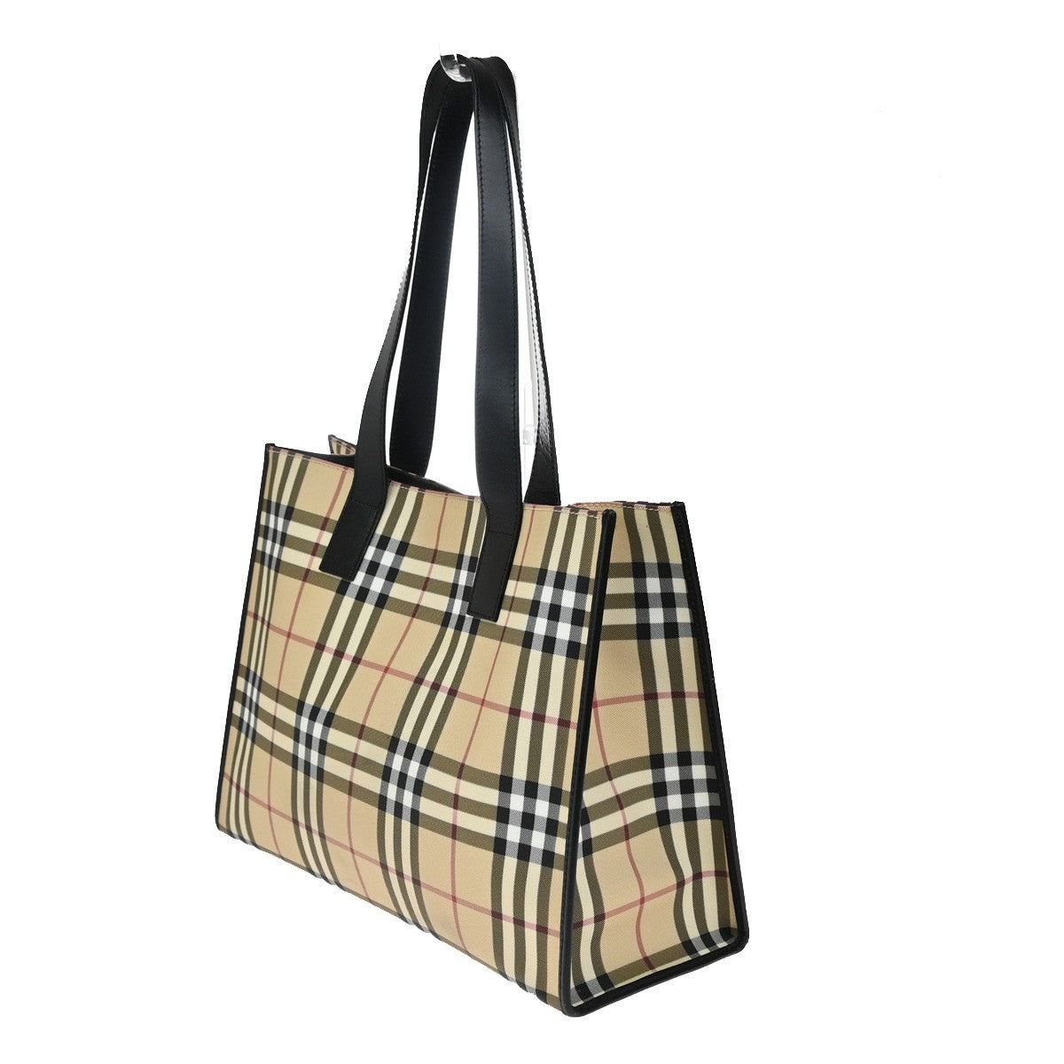 BURBERRY Logo Hand Shoulder Bag Nova Check Leather PVC Black Beige SHW 33EF771