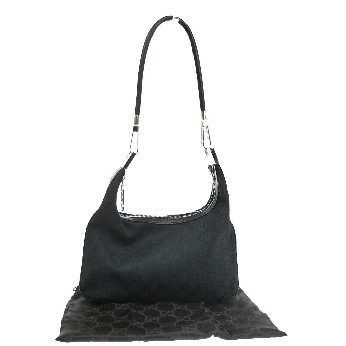 GUCCI Logo GG Pattern Shoulder Hand Bag Canvas Leather Black SHW Italy 34TA703