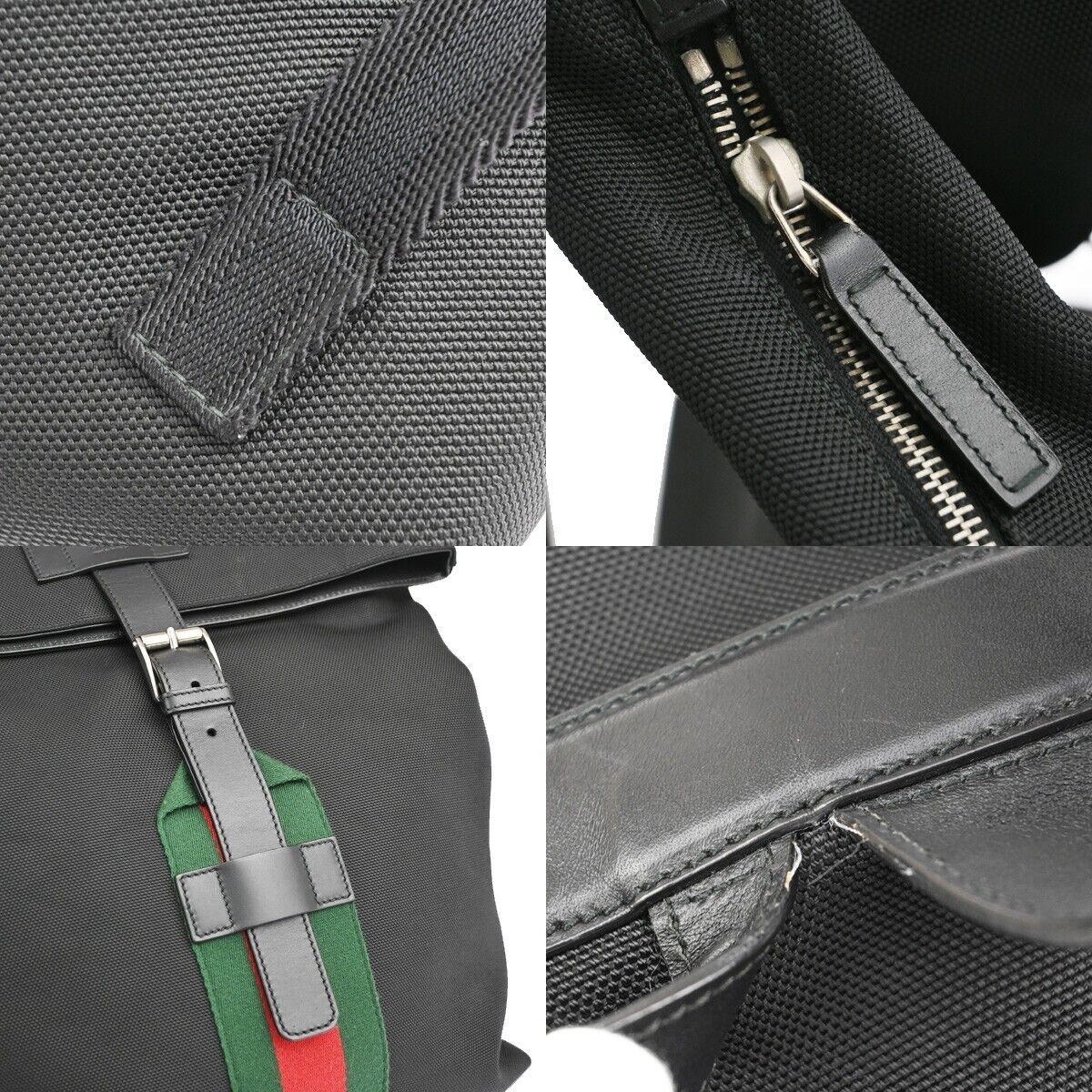 GUCCI Logo Sherry Backpack Bag Canvas Leather Black SHW Made in Italy 50EA811