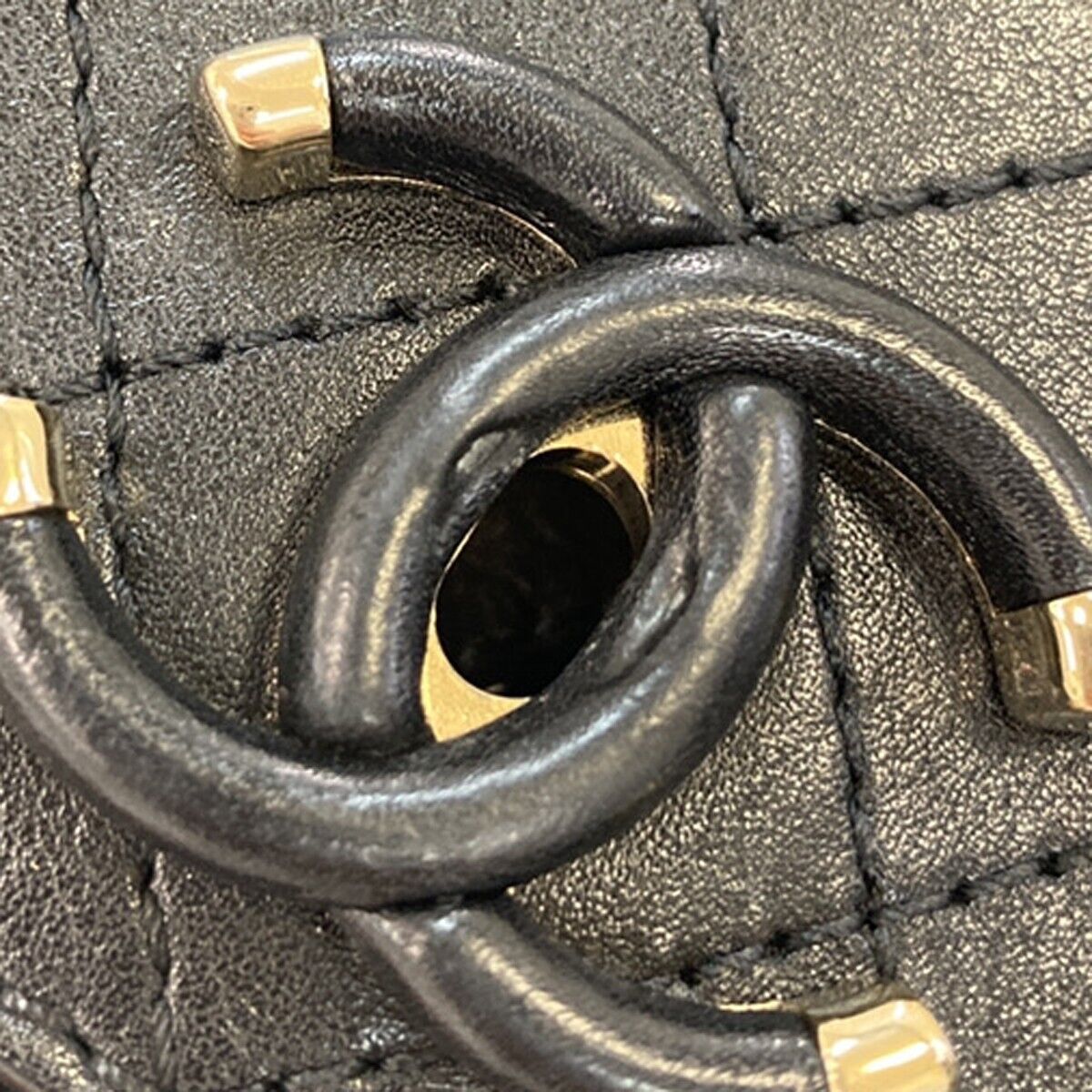 CHANEL CC Logo Mini Matelasse Chain Shoulder Bag Leather Black GHW 341RF214