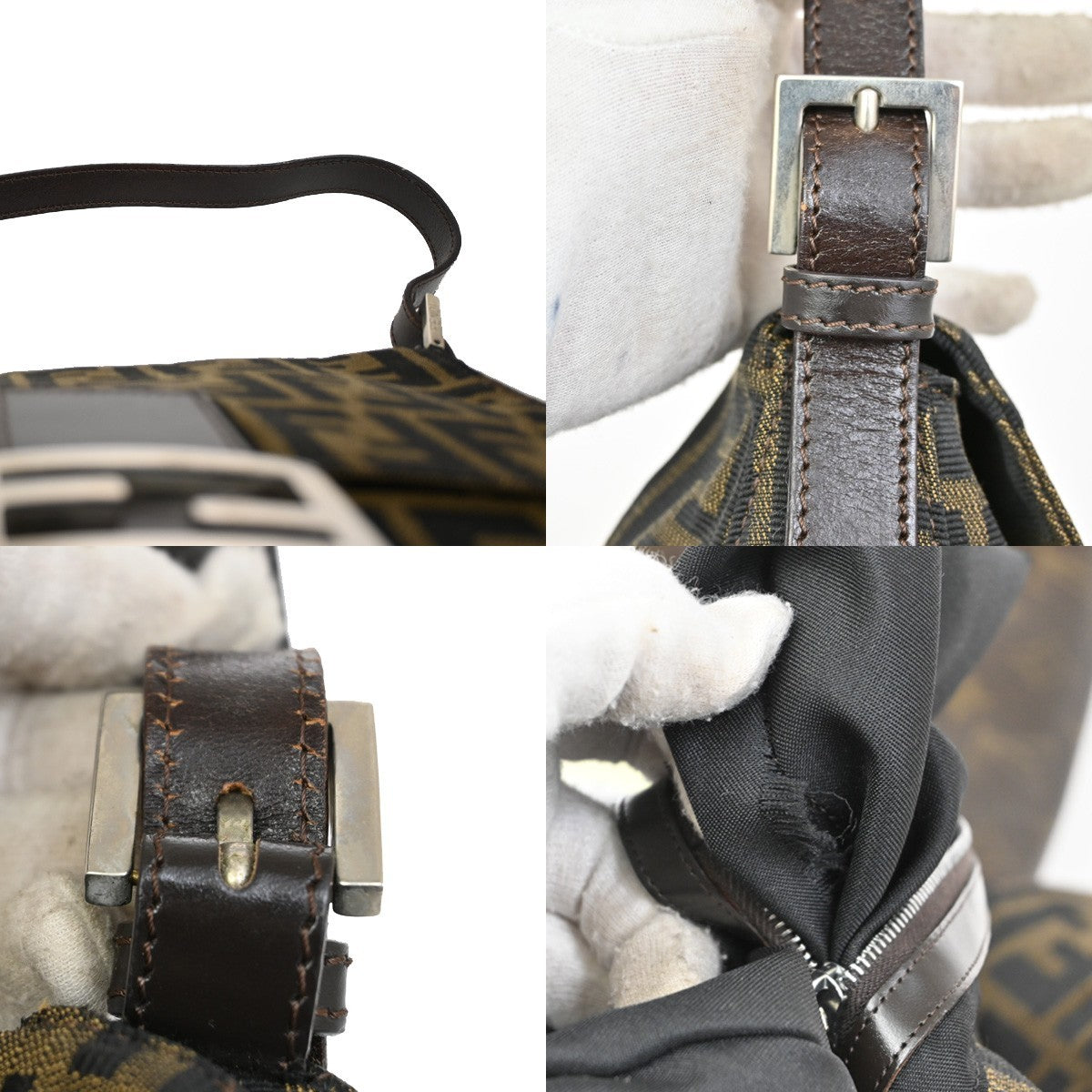 FENDI Logo Zucca Pattern Hand Bag Canvas Leather Brown SHW Italy 12KB535