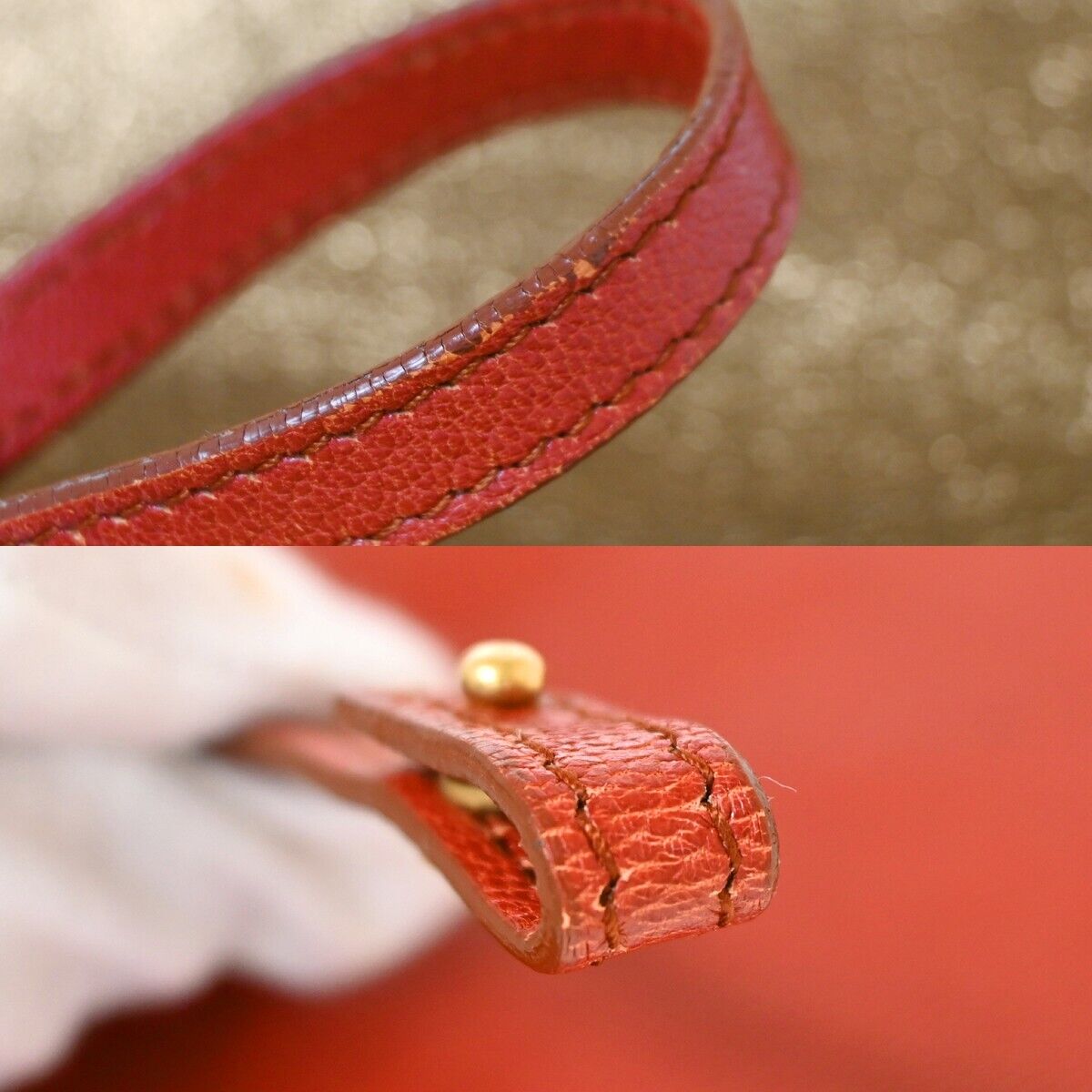 YVES SAINT LAURENT Y Neo Double Reversible Shoulder Bag Leather Red Gold 33YG808