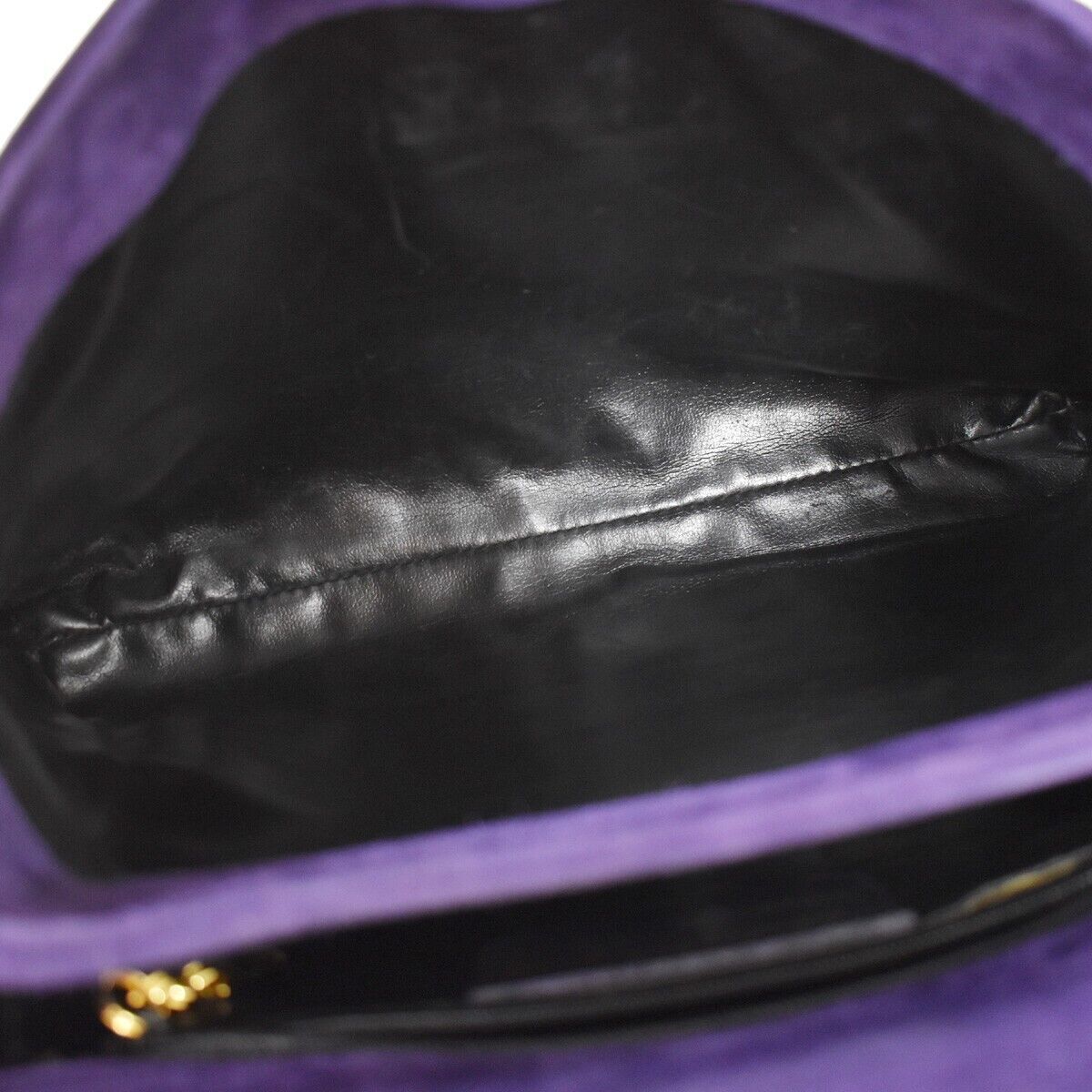 SALVATORE FERRAGAMO Gancini Shoulder Bag Suede Leather Purple Gold Italy 66YC022