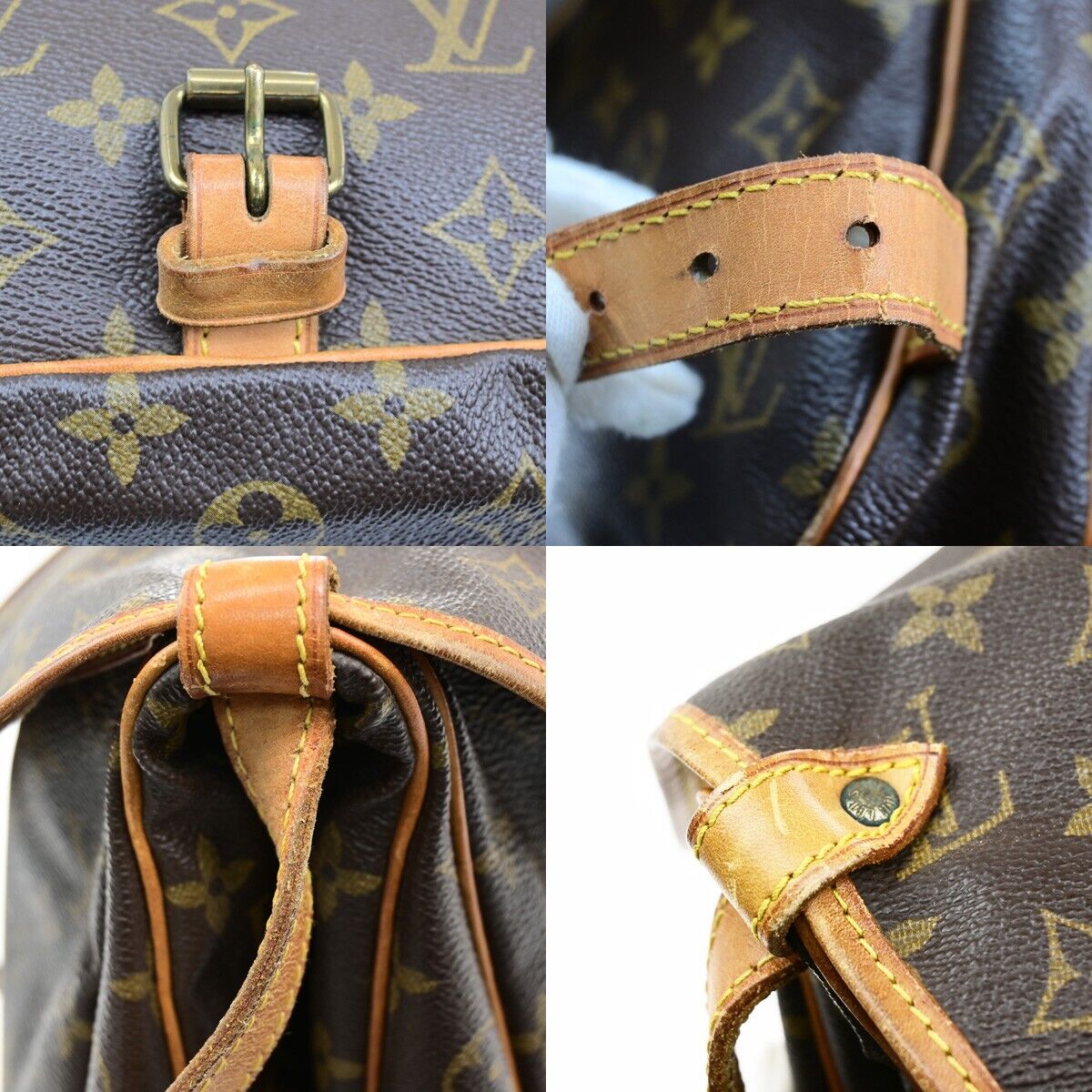 LOUIS VUITTON Logo Saumur 30 Shoulder Bag Monogram Leather Brown M42256 76EE027