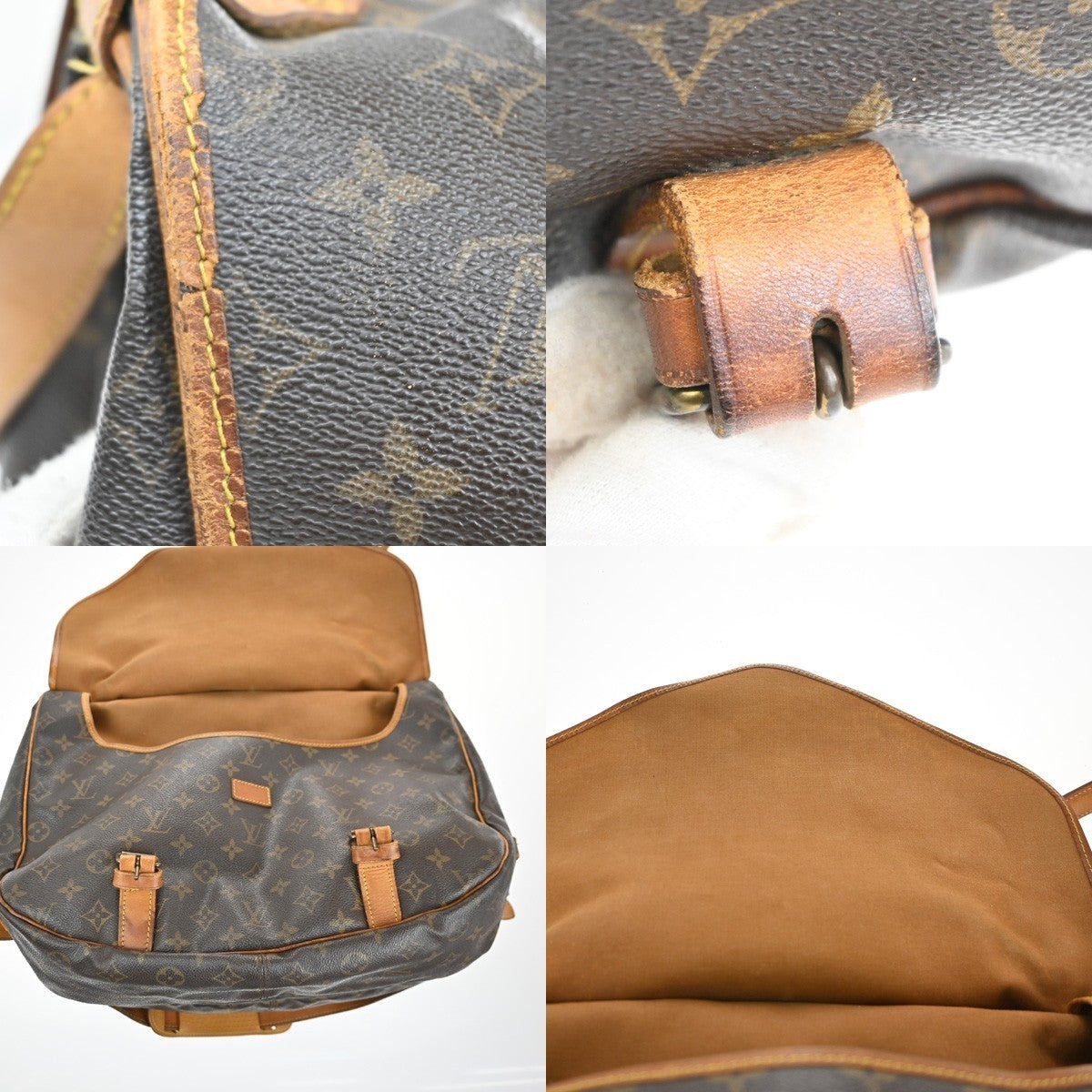 LOUIS VUITTON Logo Saumur 43 Shoulder Bag Monogram Leather Brown M42252 32KC654