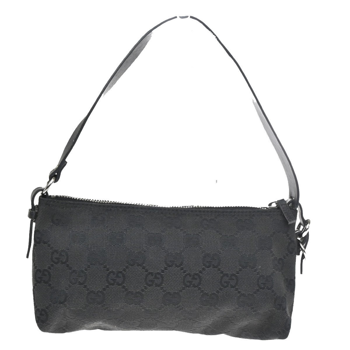 GUCCI GG Pattern Pouch Hand Bag Canvas Leather Black SHW Italy 66CA369