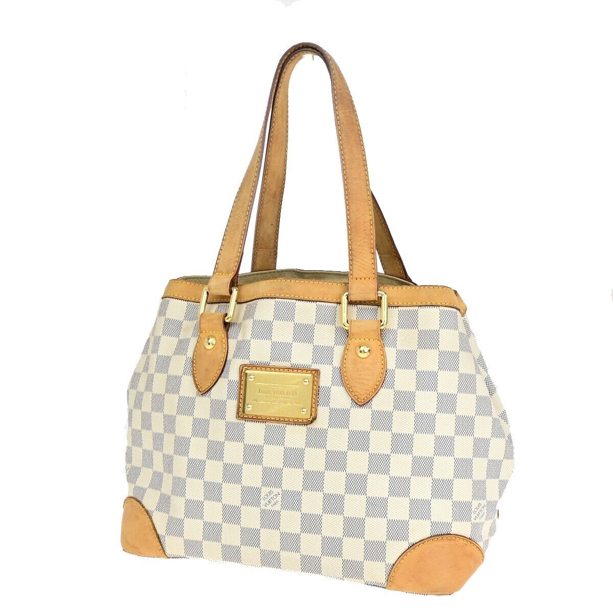 LOUIS VUITTON Hampstead PM Shoulder Bag Damier Azur Leather White N51207 72EB472