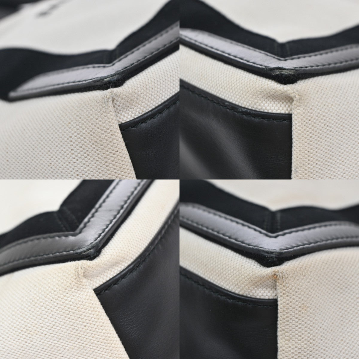 BALENCIAGA Logo Navy Cabas S Hand Tote Bag Canvas Leather Black White 34EF266