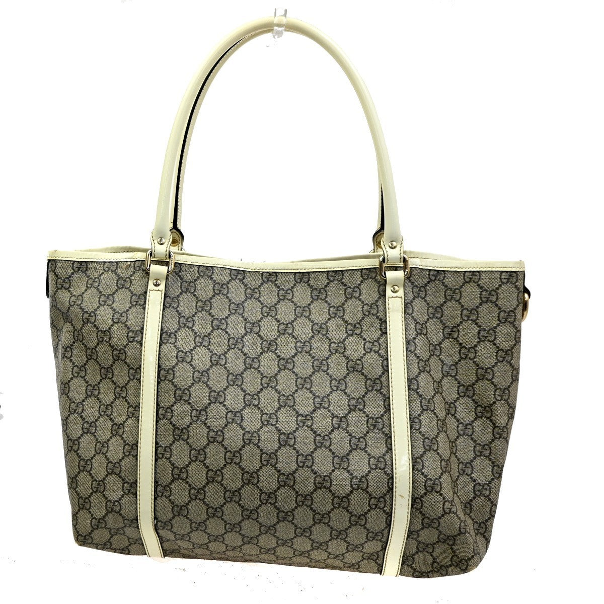 GUCCI GG Pattern Shoulder Hand Bag Supreme Patent Leather White Brown 66CA482