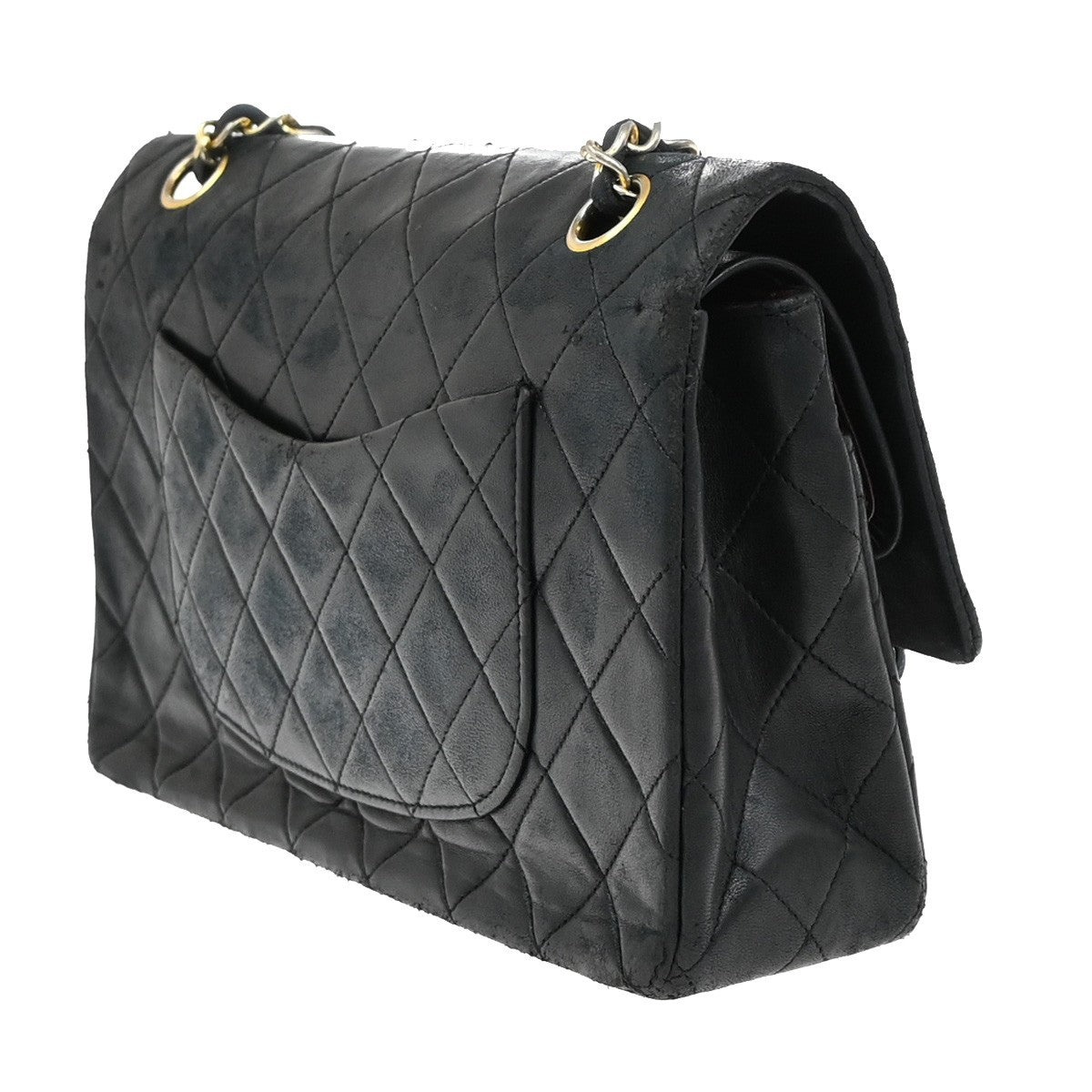CHANEL Matelasse 25 Double Flap Chain Shoulder Bag Leather BK Vintage 330RF658