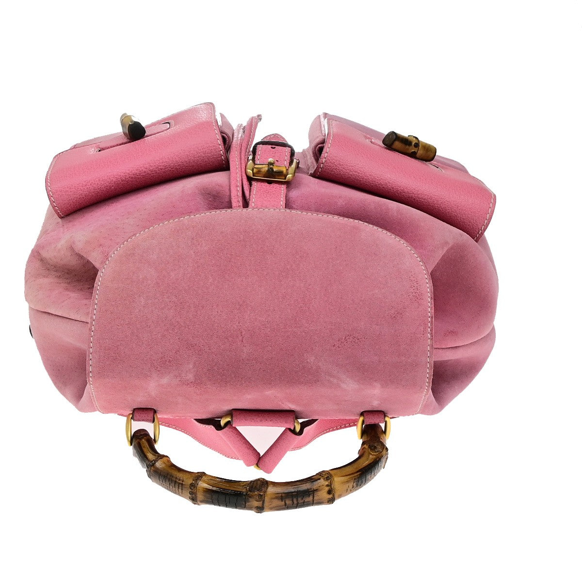GUCCI Logo Bamboo Drawstring Backpack Bag Suede Leather Pink GHW Italy 35YH129